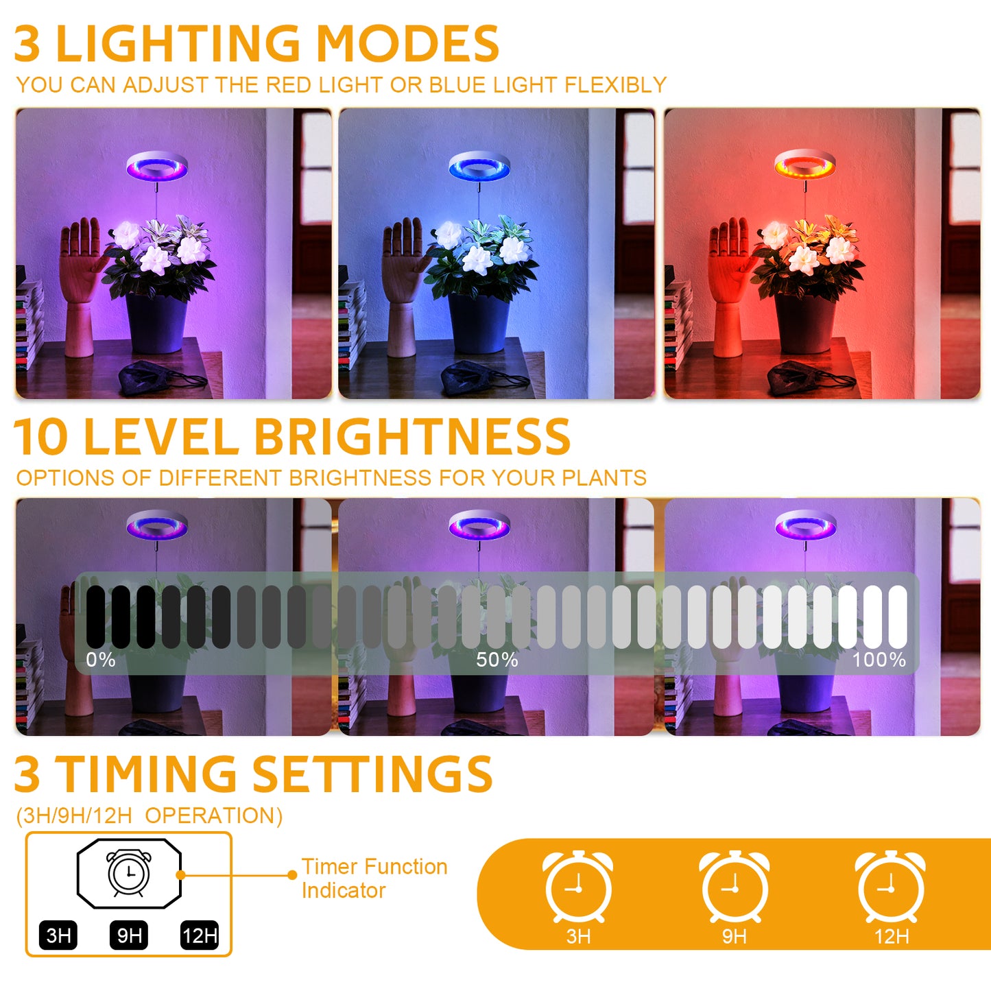Grow Light, Full Spectrum LED Plant Light for Indoor Plants, Height Adjustable Growing Lamp with Auto On/Off Timer 3/9/12H, 3 Dimmable Brightness, Ideal for Small Plants