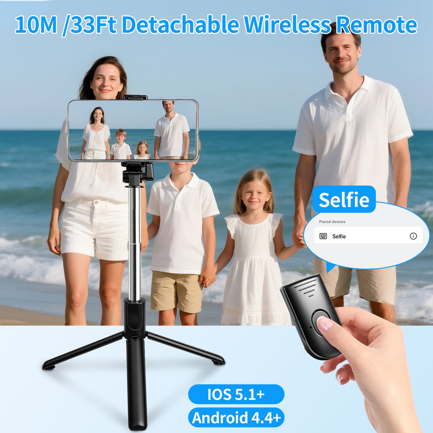 44" Phone Tripod, Tripod for iPhone & Selfie Stick Tripod with Remote, Extendable Phone Tripod Stand & Travel Tripod for Video Recording