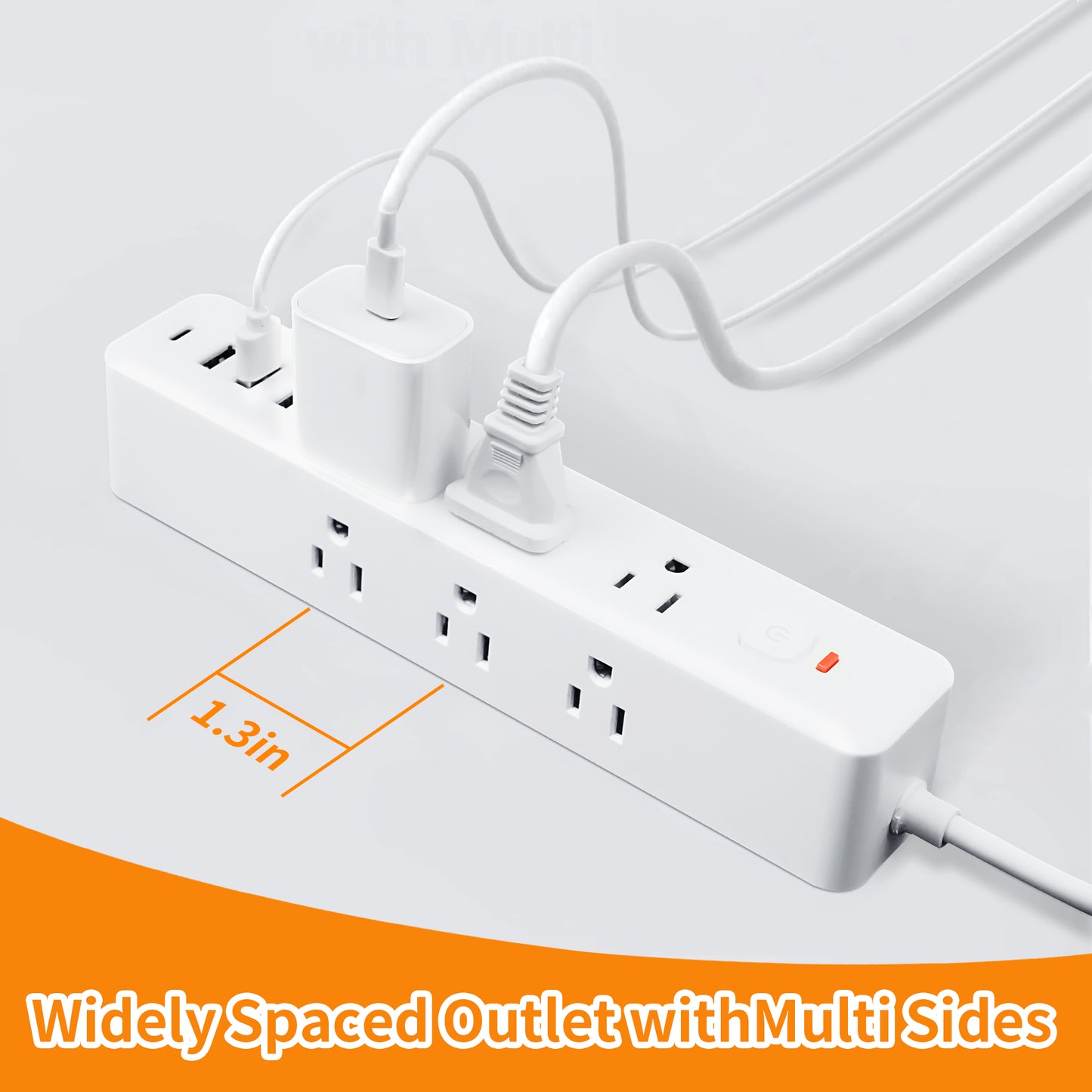 Surge Protector Power Strip with 9 Outlets Extender and 4 USB Ports (1 USB-C), 1800 Joules, Wall Mount 10Ft Ultra Flat Plug Extension Cord with Power Switch for Home, Office, Travel, White