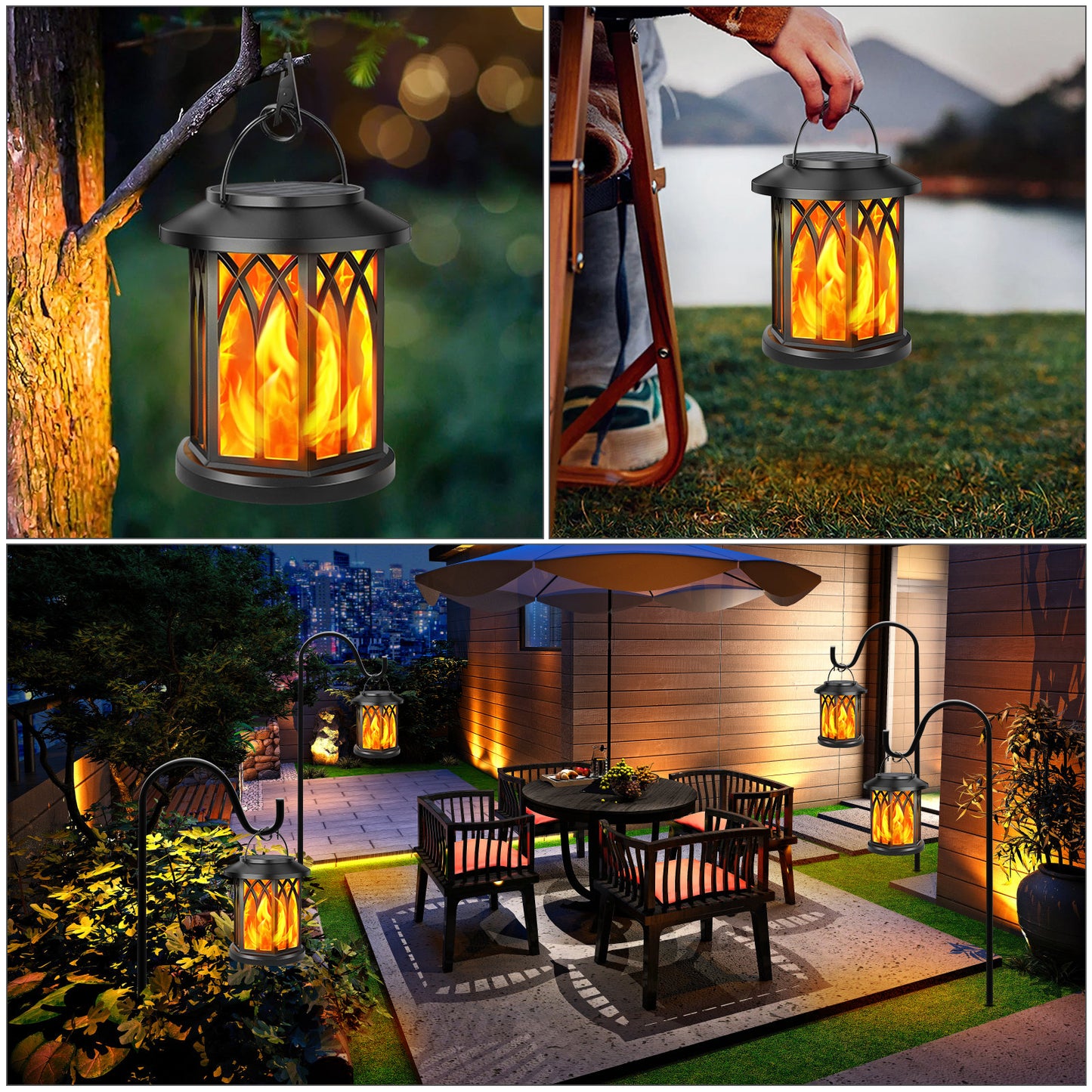 2 Pack Solar Lantern Outdoor Lights, Upgraded Flickering Flame Solar Lanterns Lights Outdoor Waterproof, Hanging Outdoor Solar Lanterns Lights, Solar Powered Lanterns for Yard Garden Decor