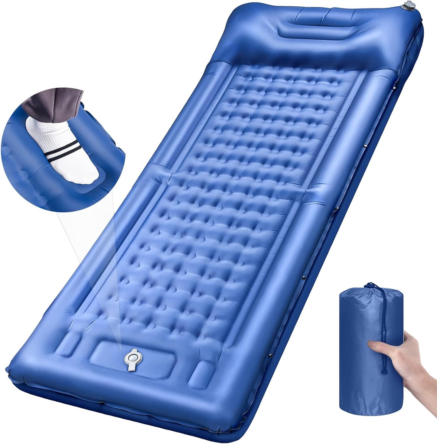 Camping Sleeping Pads, Extra Thick 5 Inch Inflatable Sleeping Mat with Pillow Built-in Pump, Oversized Mattress Super Portable Backpacking Sleeping Pad