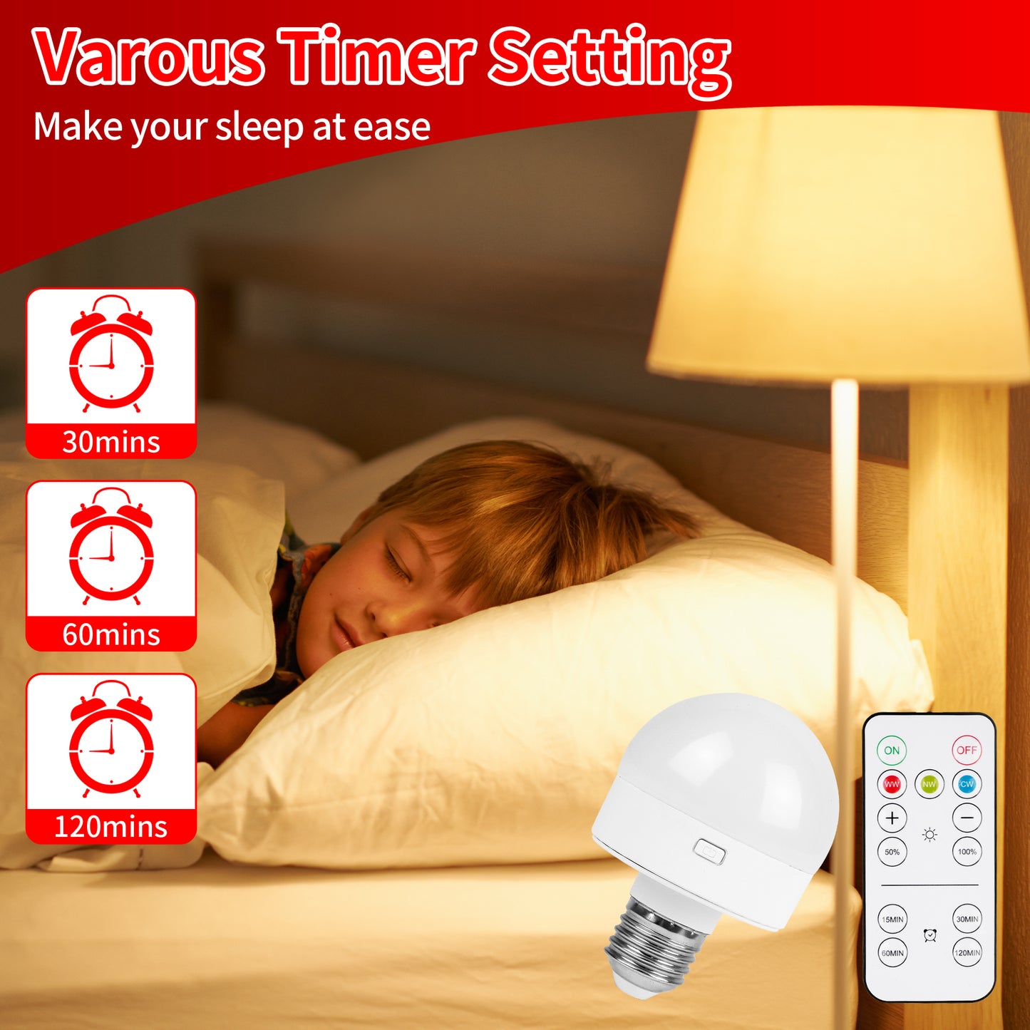 E26 Rechargeable Light Bulb with Remote and Timer Battery Backup Bulb for Sconces and Lamps, Battery Operated Light Bulb for Non-Hardwired Fixture, 3 Color Temperatures, 2 Pack