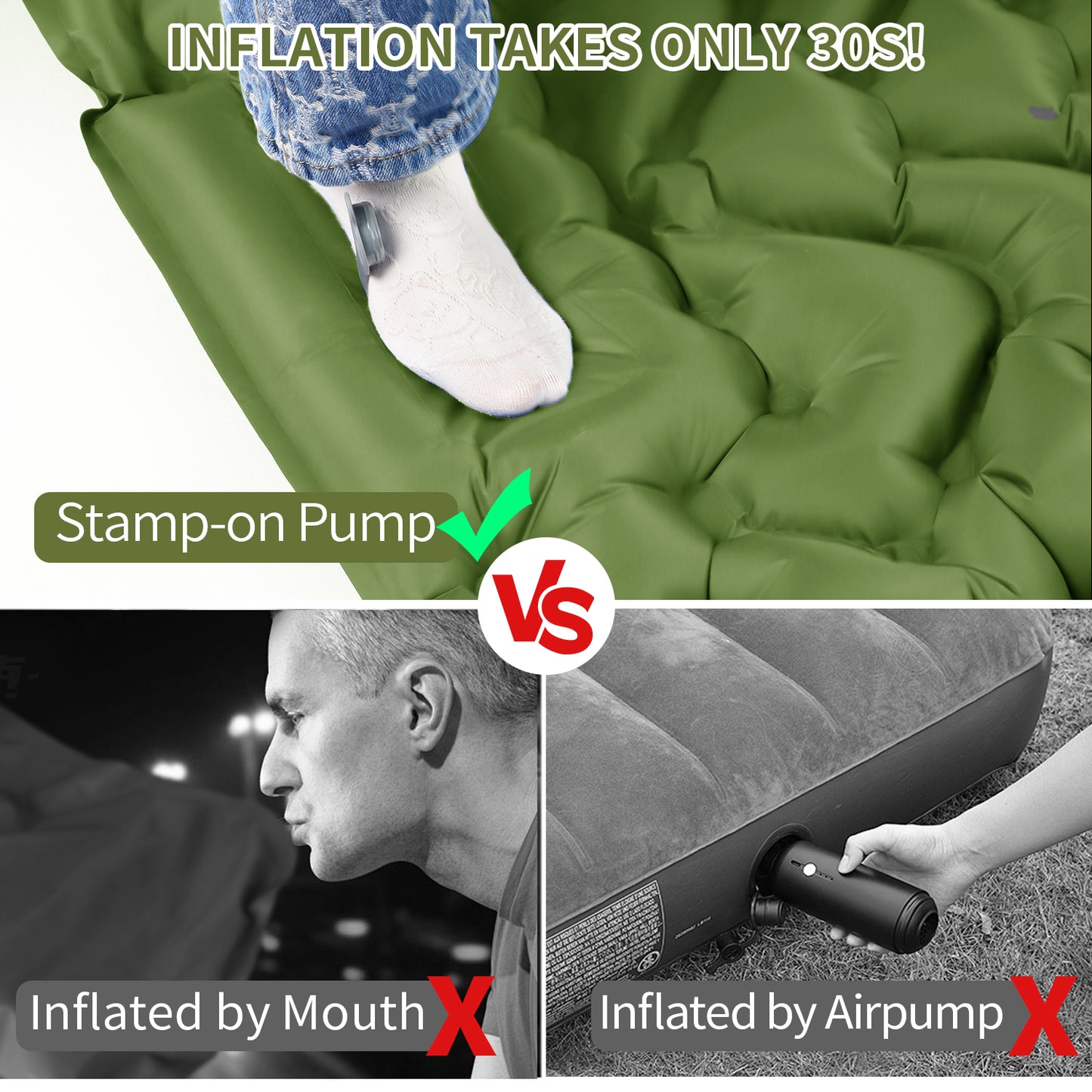 Camping Sleeping Pad, Ultralight Camping Mat with Pillow Built-in Foot Pump Inflatable Sleeping Pads Compact for Camping Backpacking Hiking Traveling Air Mattress