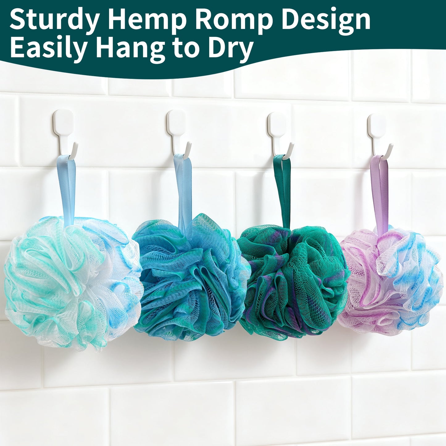 Shower Loofah Bath Sponge 75g/Piece, Exfoliating Bath Sponge Body Scrubber - Bath Pouf Balls Set of 4 Flower Color
