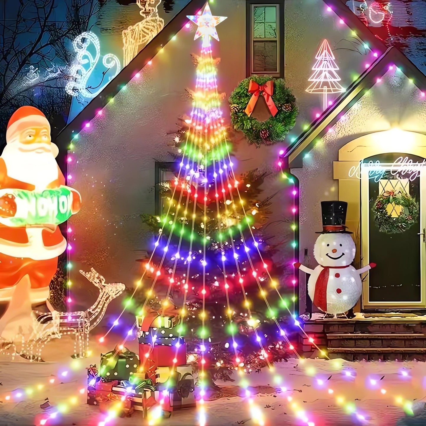 Outdoor Christmas Decorations 11.4ft 350LED Waterfall Lights, 8 Modes Christmas Lights, Christmas Decorations for Tree, Outdoor Christmas Lights for House Tree Holiday Party