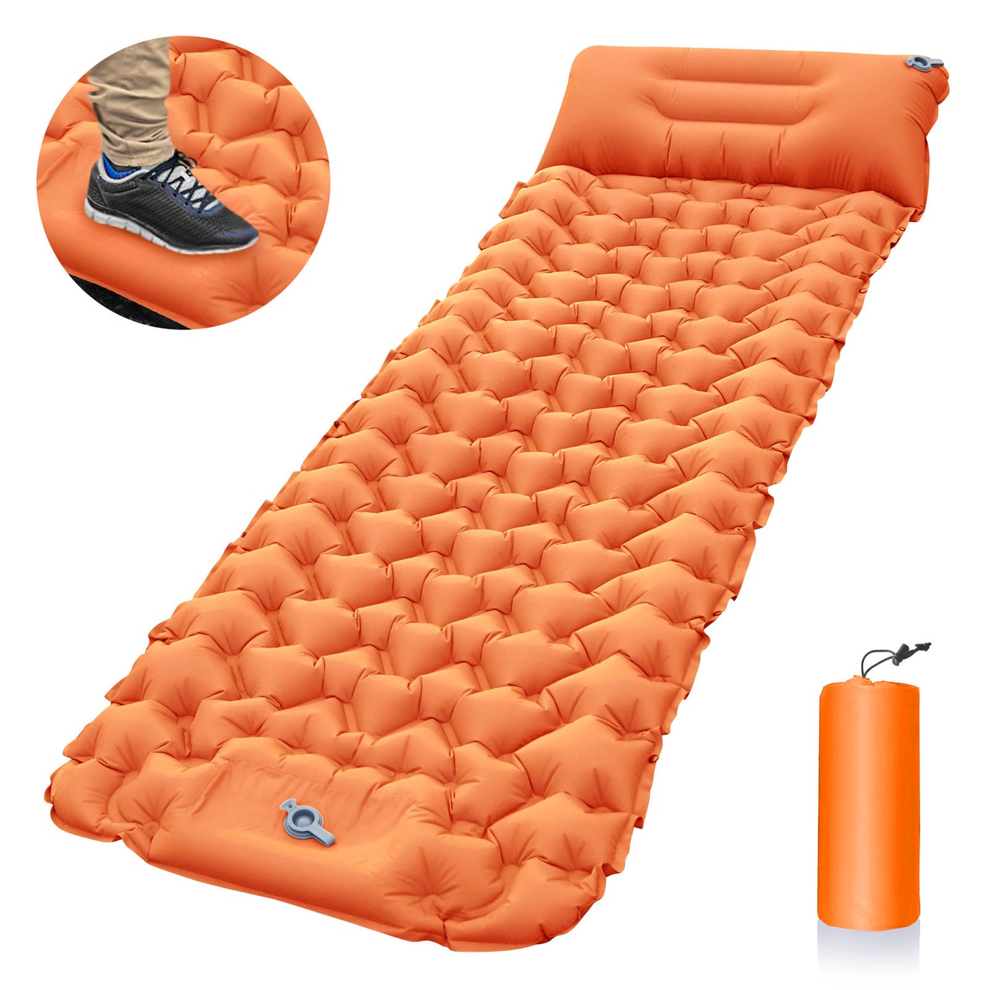Camping Sleeping Pad, Ultralight Camping Mat with Pillow Built-in Foot Pump Inflatable Sleeping Pads Compact for Camping Backpacking Hiking Traveling Air Mattress