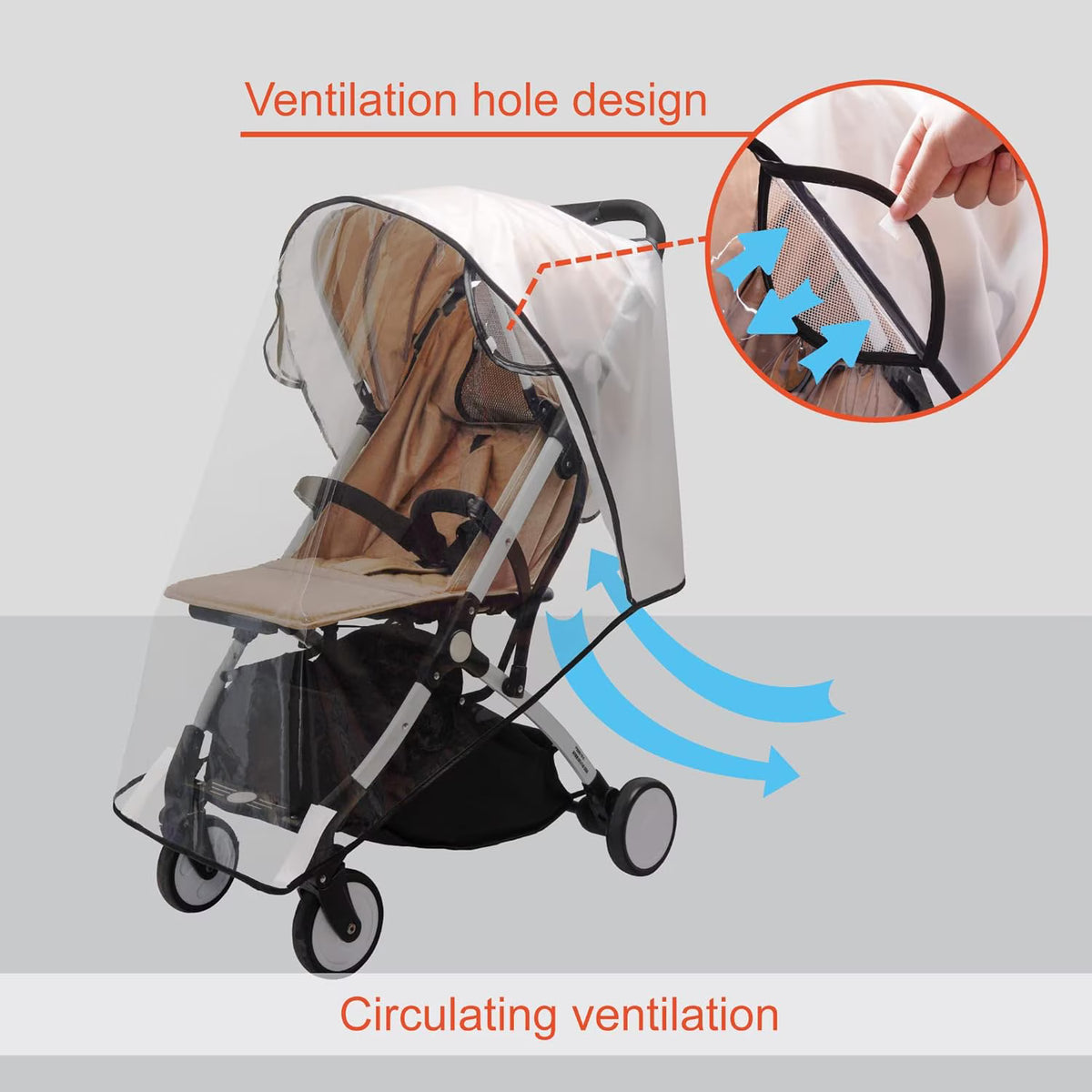 Stroller Rain Cover Universal Stroller, Travel Weather Shield Windproof and Waterproof Protect from Dust and Snow with Breathable Ventilation Mesh Clear Visibility