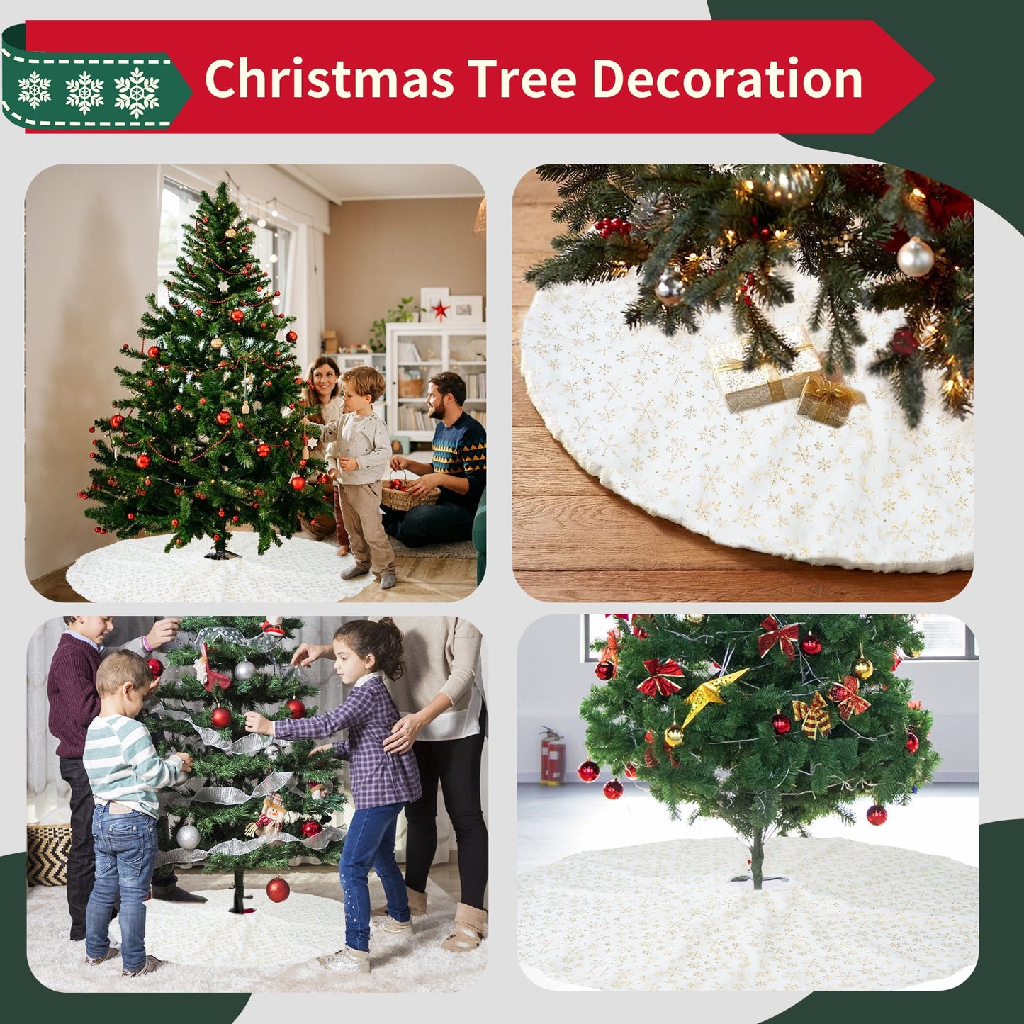 Christmas Tree Skirt 47 inches Xmas White Tree Skirts Snowflake Embroidery for Christmas Decorations Holiday Party