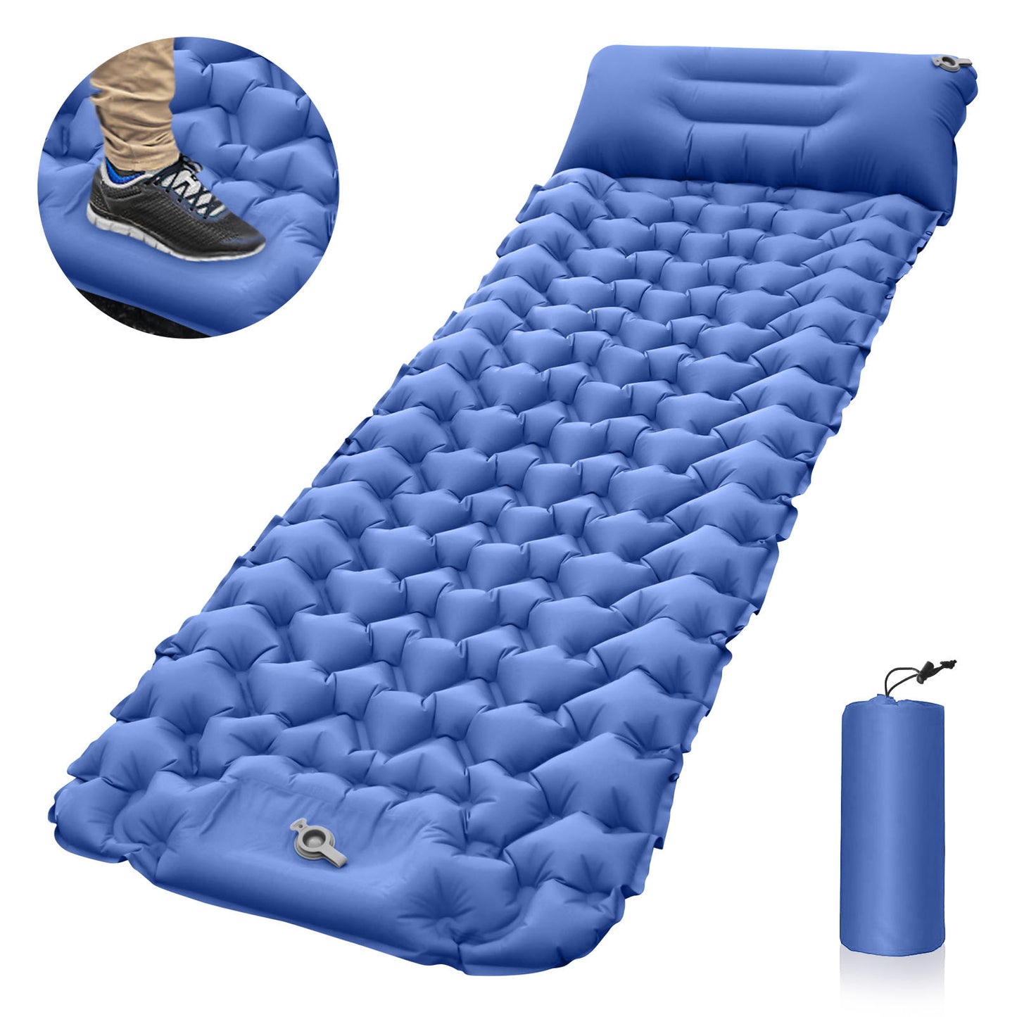 Camping Sleeping Pad, Ultralight Camping Mat with Pillow Built-in Foot Pump Inflatable Sleeping Pads Compact for Camping Backpacking Hiking Traveling Air Mattress