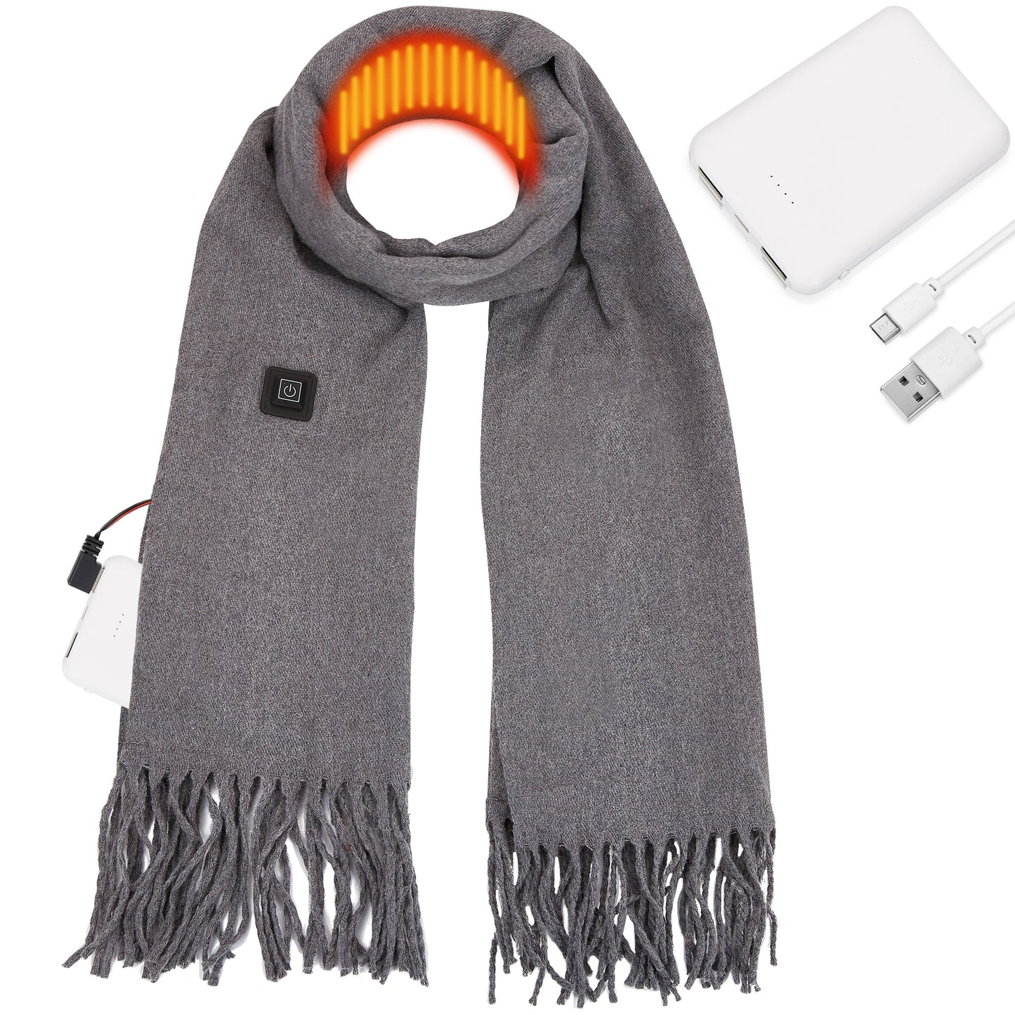 USB Rechargeable Heated Scarf Electric Heating Scarf with Neck Heating Pad Washable Shawl Soft Warm Neck Christmas Gift for Women Men