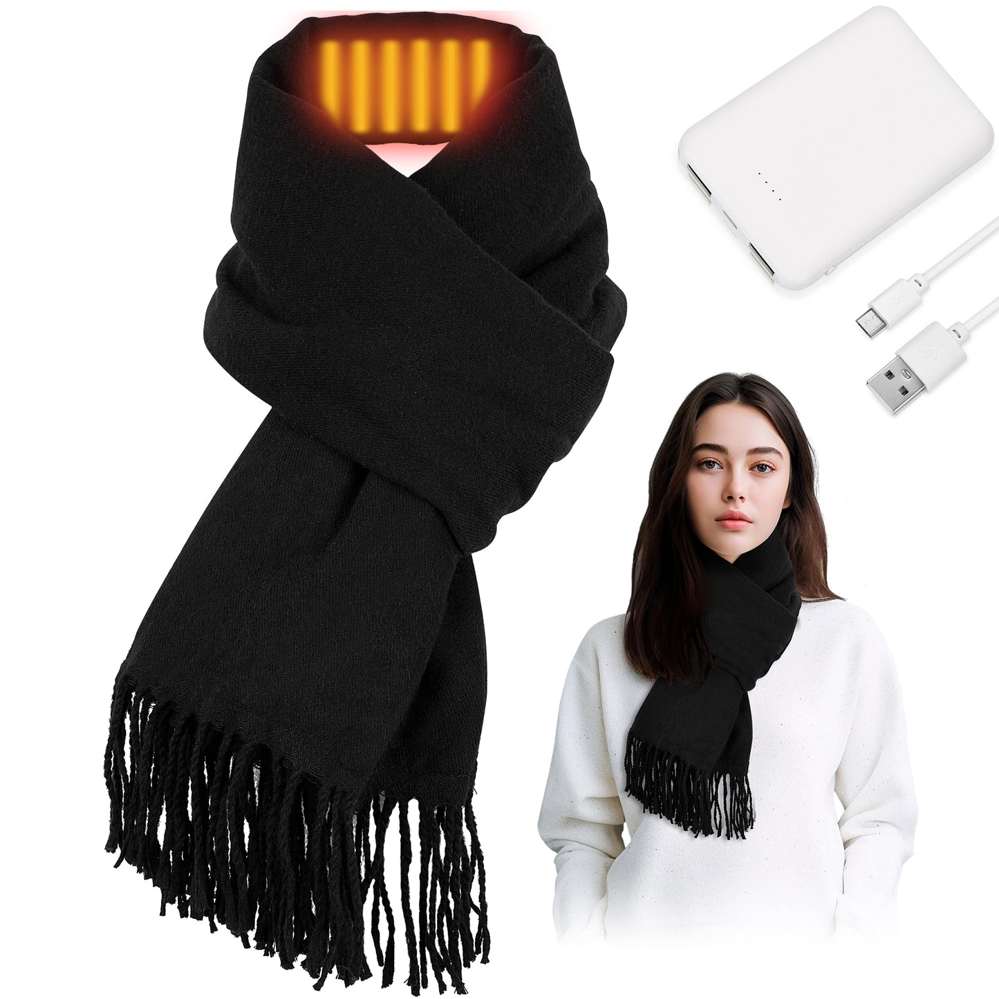 USB Rechargeable Heated Scarf Electric Heating Scarf with Neck Heating Pad Washable Shawl Soft Warm Neck Christmas Gift for Women Men