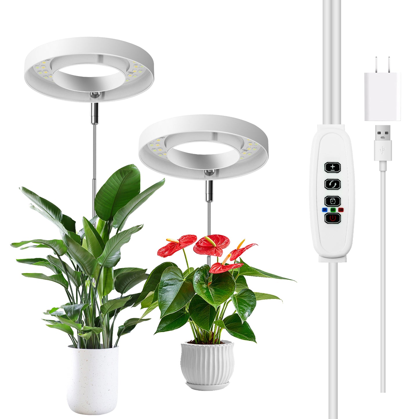 Grow Light, Full Spectrum LED Plant Light for Indoor Plants, Height Adjustable Growing Lamp with Auto On/Off Timer 3/9/12H, 3 Dimmable Brightness, Ideal for Small Plants