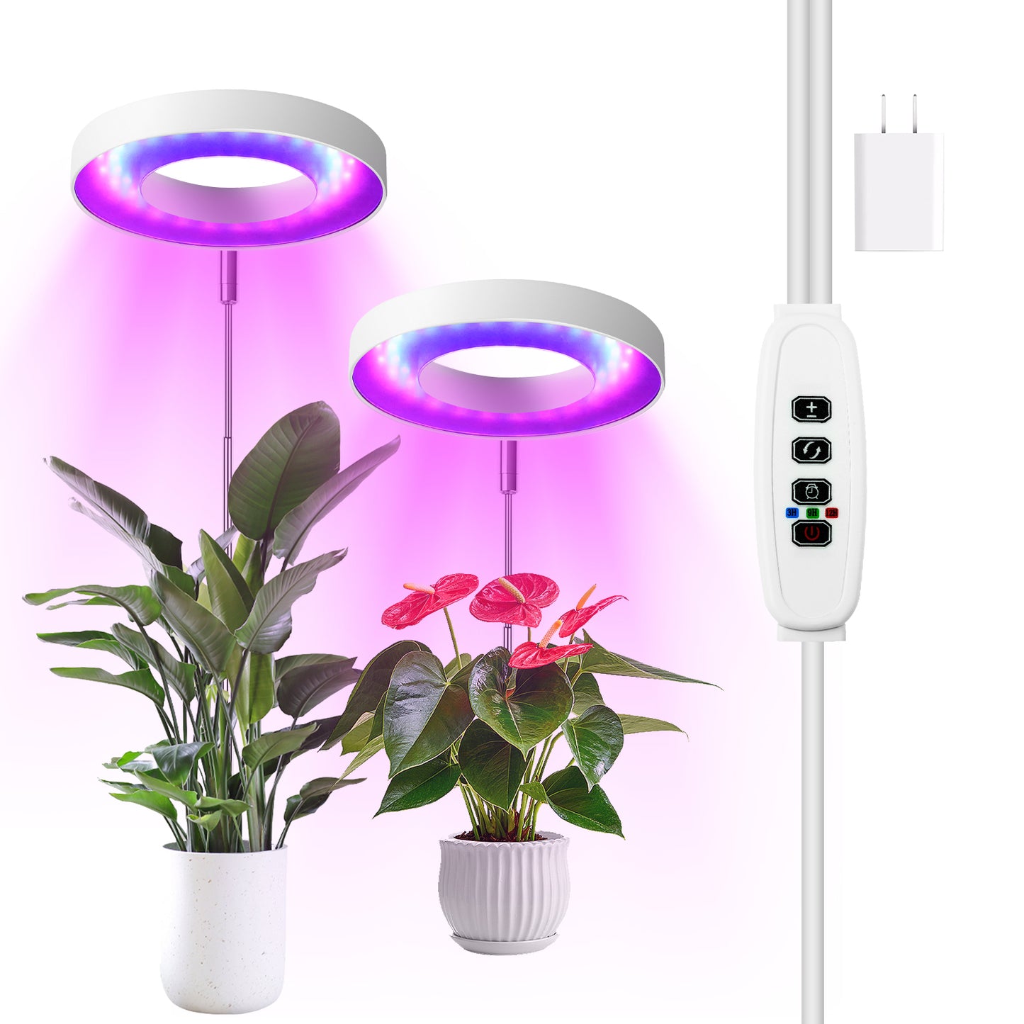 Grow Light, Full Spectrum LED Plant Light for Indoor Plants, Height Adjustable Growing Lamp with Auto On/Off Timer 3/9/12H, 3 Dimmable Brightness, Ideal for Small Plants