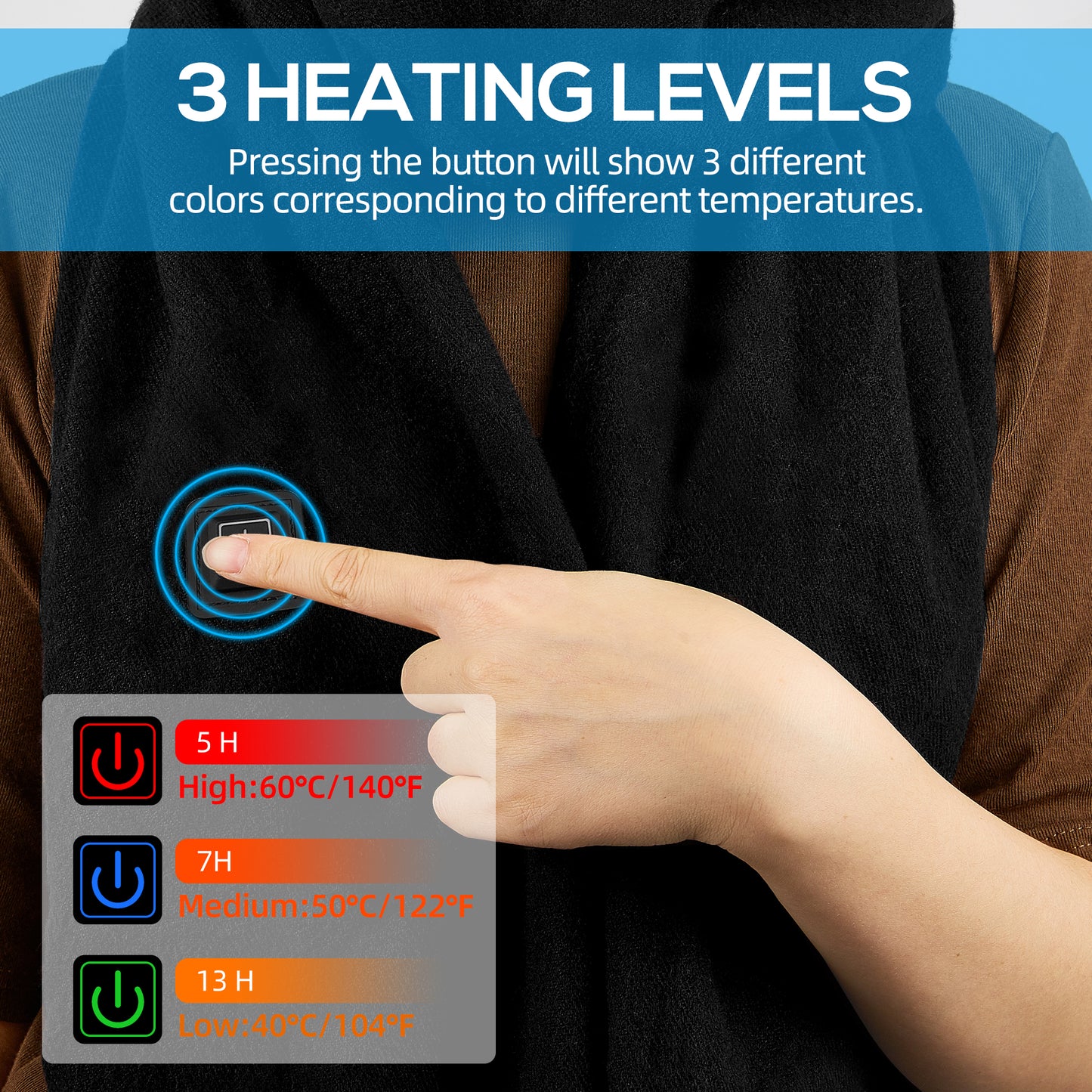 USB Rechargeable Heated Scarf Electric Heating Scarf with Neck Heating Pad Washable Shawl Soft Warm Neck Christmas Gift for Women Men