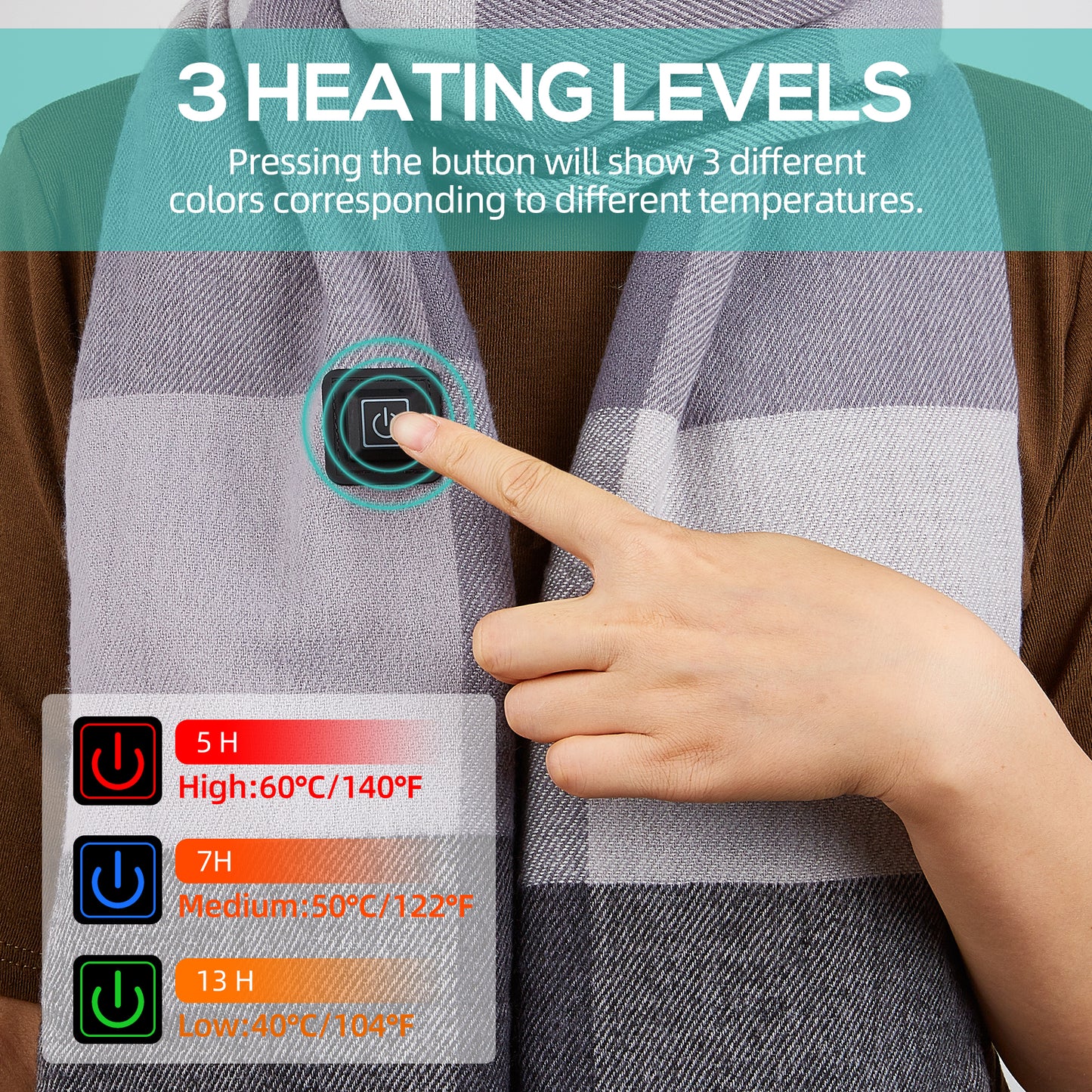 USB Rechargeable Heated Scarf Electric Heating Scarf with Neck Heating Pad Washable Shawl Soft Warm Neck Christmas Gift for Women Men