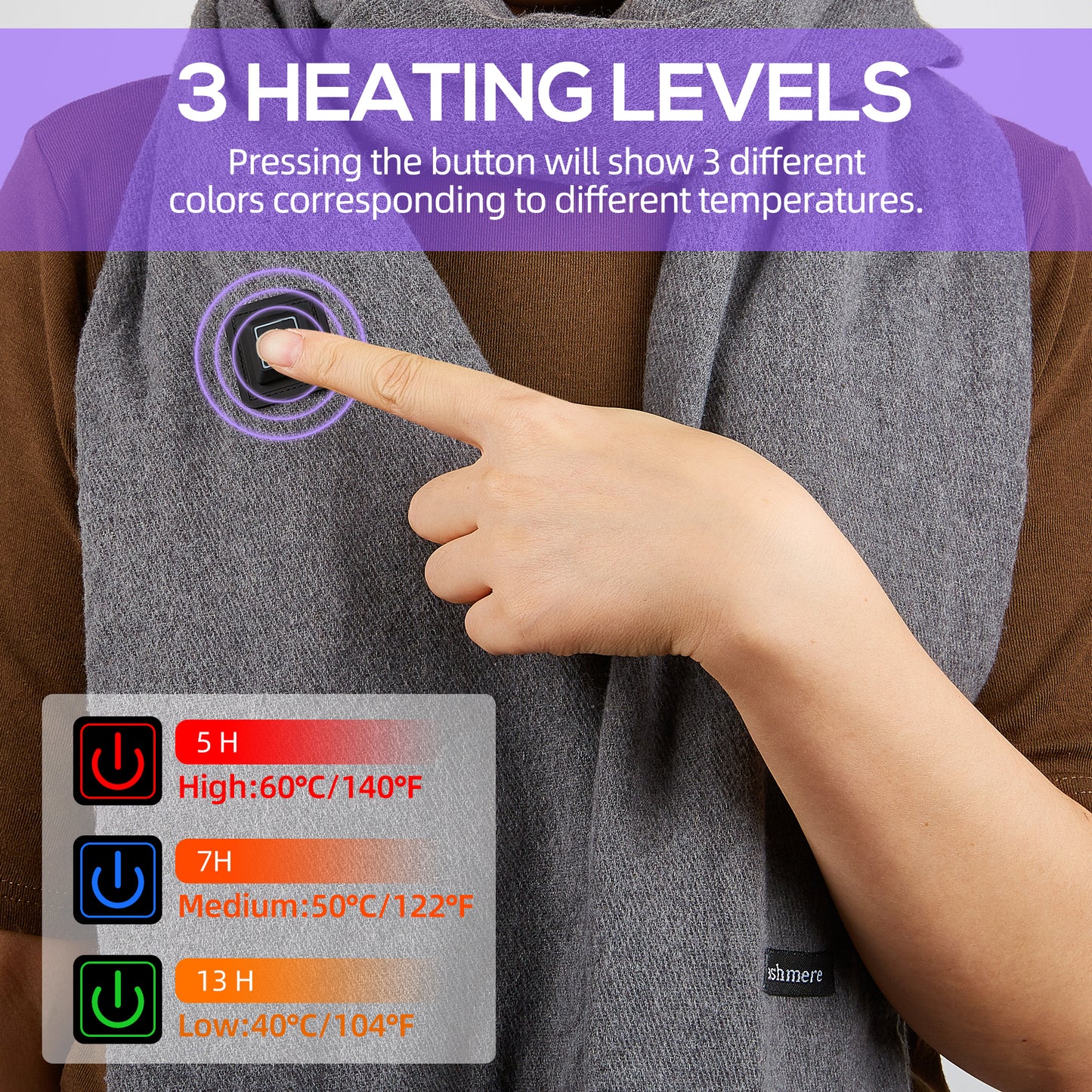 USB Rechargeable Heated Scarf Electric Heating Scarf with Neck Heating Pad Washable Shawl Soft Warm Neck Christmas Gift for Women Men