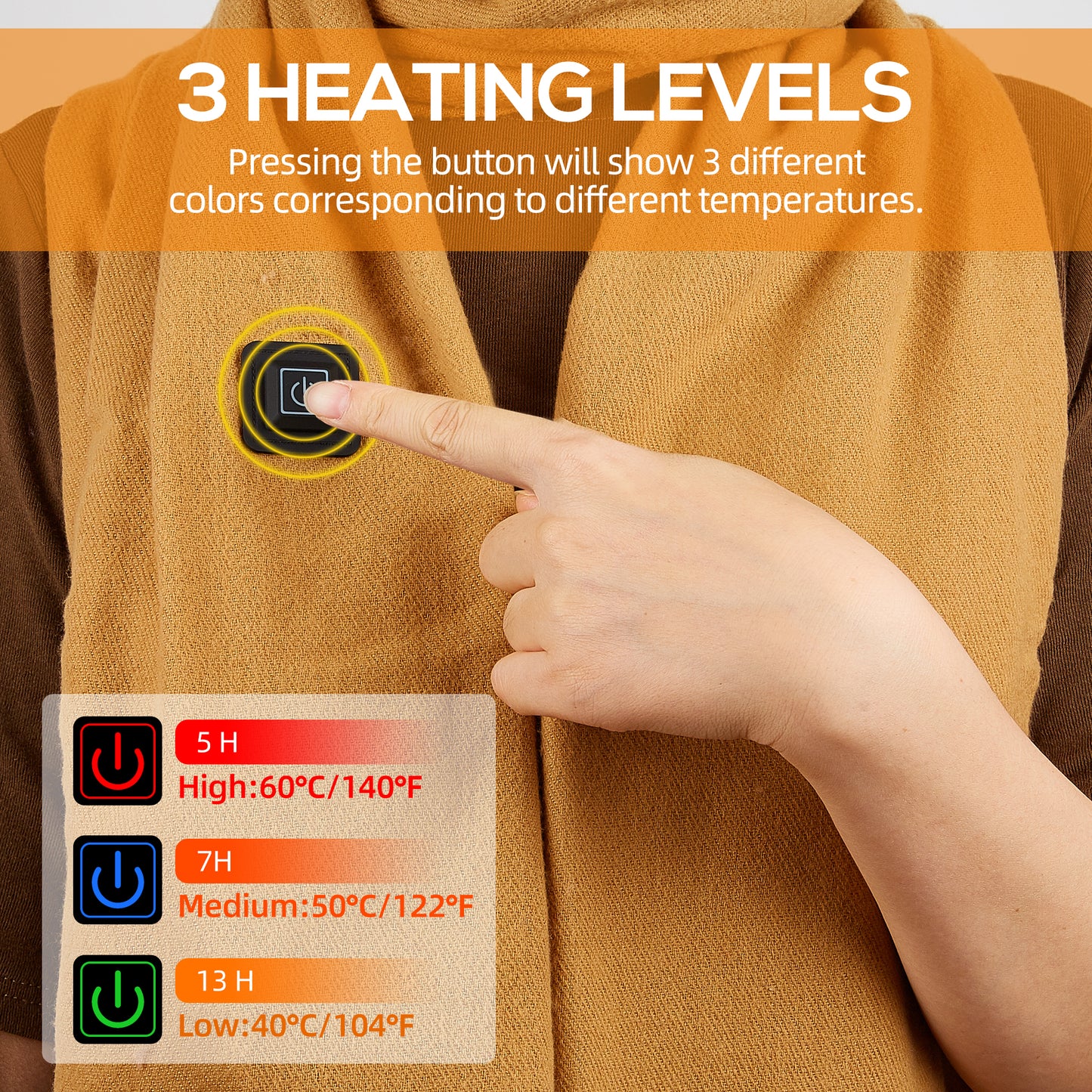 USB Rechargeable Heated Scarf Electric Heating Scarf with Neck Heating Pad Washable Shawl Soft Warm Neck Christmas Gift for Women Men