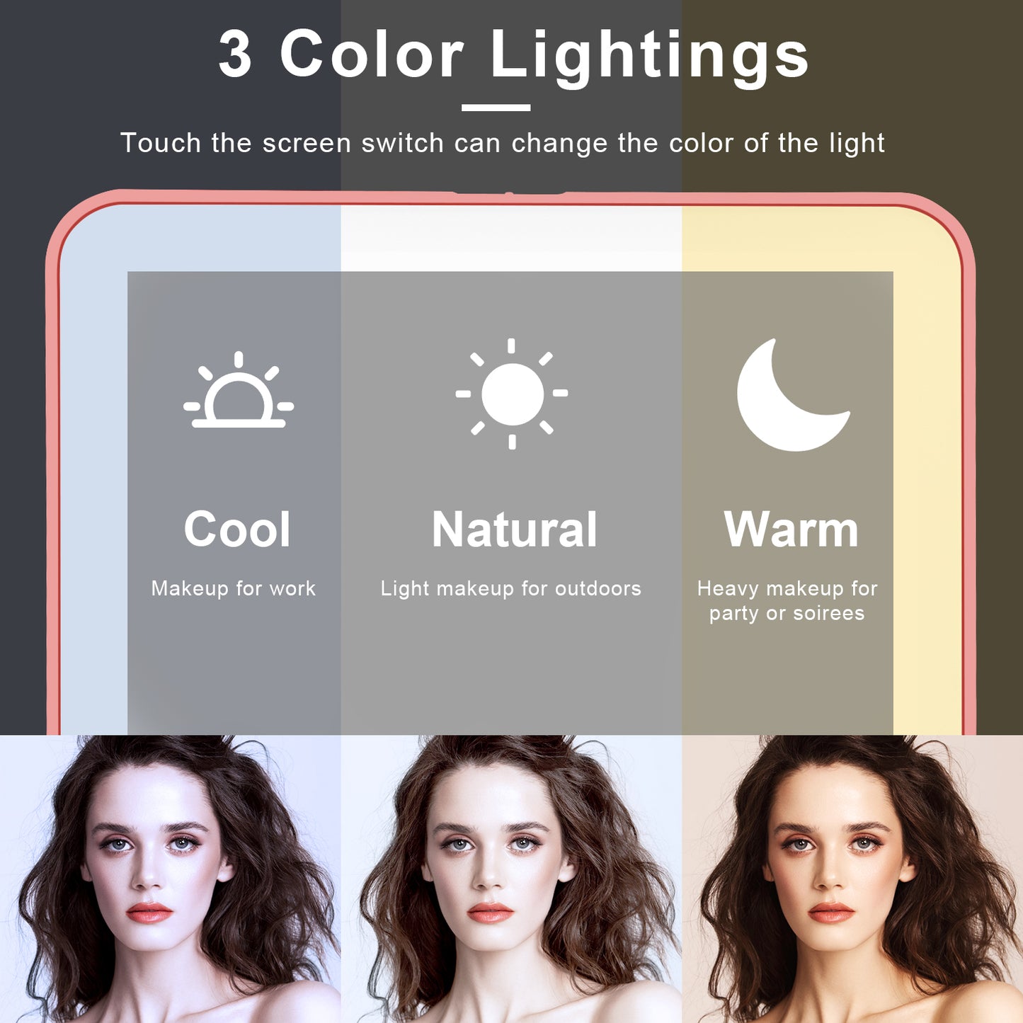 Rechargeable Travel Makeup Mirror 48 LED Lighted Makeup Mirror Travel Mirror Compact Slim LED Vanity Mirror with Lights Lighted Makeup Mirror with 3 Lighting Modes Dimmable Touch Screen