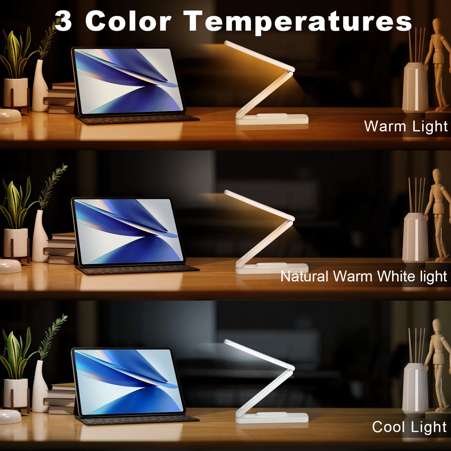 LED Desk Lamp for Office Home & Battery Operated Lamp Rechargeable Lamp Foldable & Portable Light, LED Desk Light Strip, 3 Brightness Dimmable Small Desk Lamp Wireless Reading Lamp