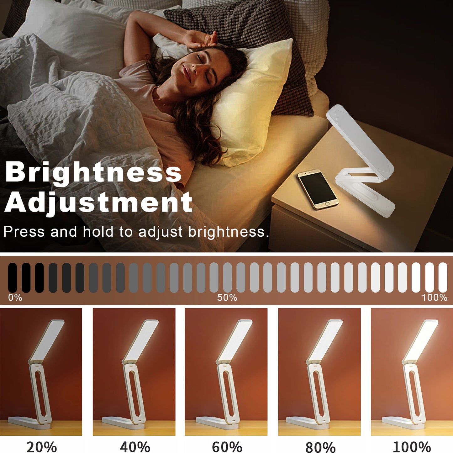 LED Desk Lamp for Office Home & Battery Operated Lamp Rechargeable Lamp Foldable & Portable Light, LED Desk Light Strip, 3 Brightness Dimmable Small Desk Lamp Wireless Reading Lamp