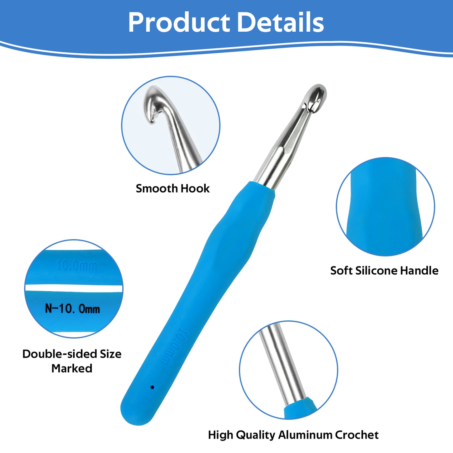 14 Size Crochet Hooks Set, 2mm(B)-10mm(N) Crochet Kit for Beginners, Knitting Needles with Ergonomic Handles for Arthritic Hands, Crochet Needle Kit with Blue Case for Crocheters