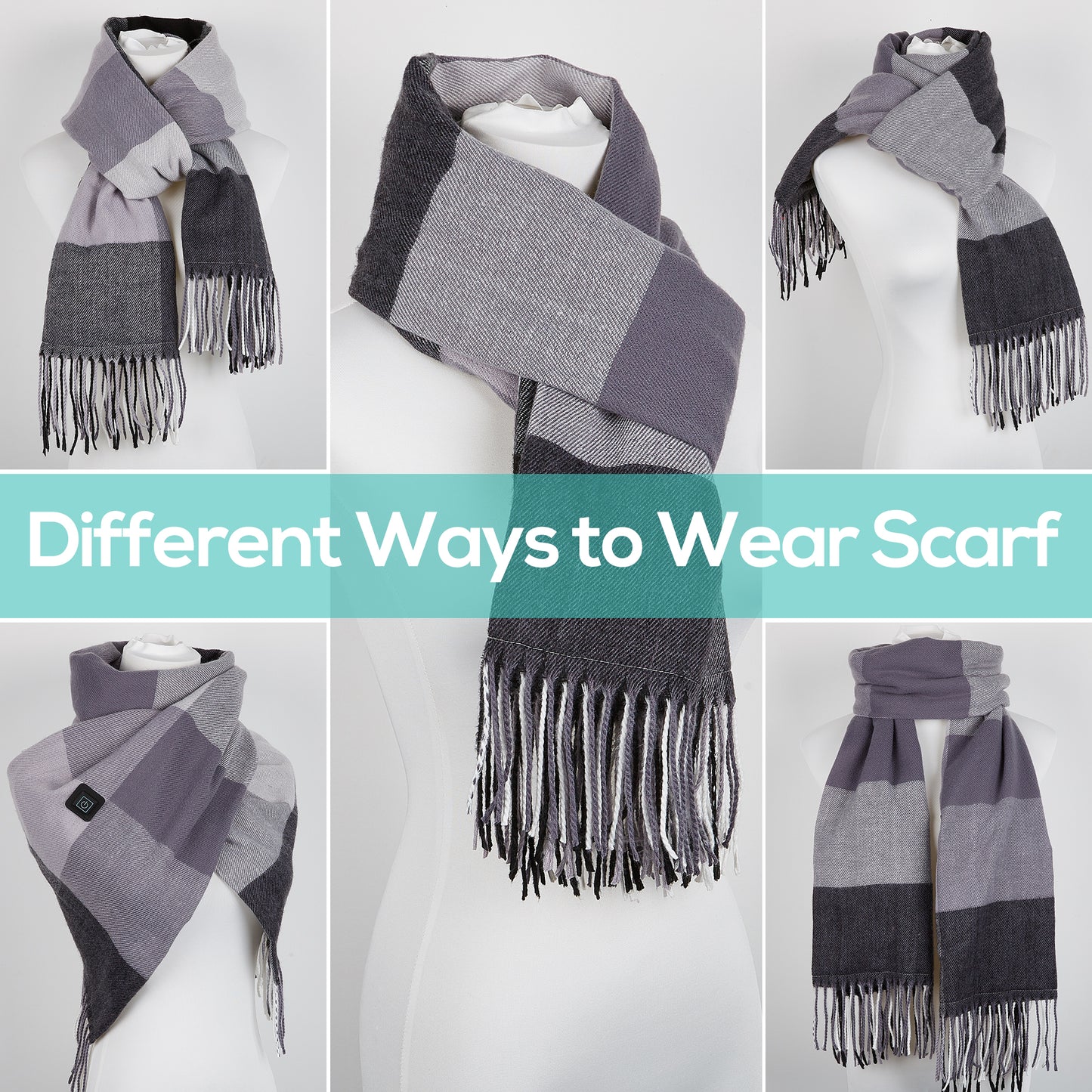 USB Rechargeable Heated Scarf Electric Heating Scarf with Neck Heating Pad Washable Shawl Soft Warm Neck Christmas Gift for Women Men