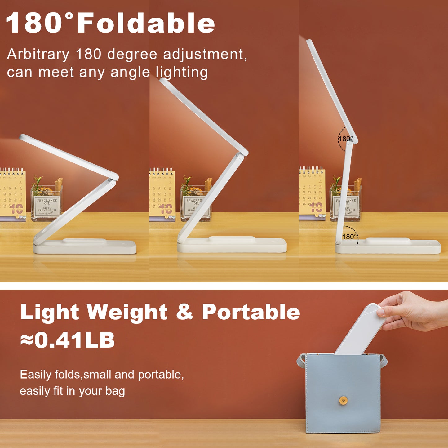 LED Desk Lamp for Office Home & Battery Operated Lamp Rechargeable Lamp Foldable & Portable Light, LED Desk Light Strip, 3 Brightness Dimmable Small Desk Lamp Wireless Reading Lamp