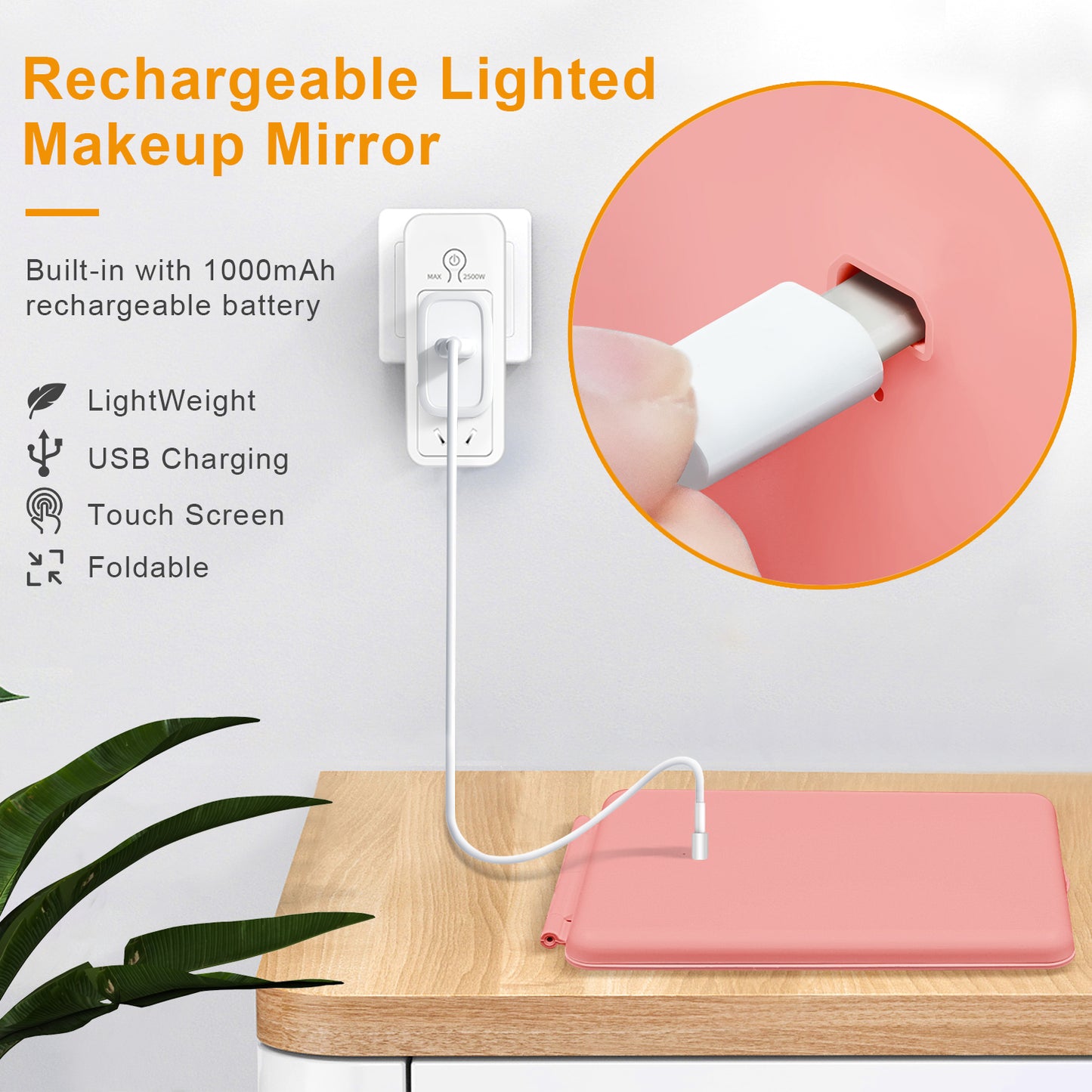 Rechargeable Travel Makeup Mirror 48 LED Lighted Makeup Mirror Travel Mirror Compact Slim LED Vanity Mirror with Lights Lighted Makeup Mirror with 3 Lighting Modes Dimmable Touch Screen