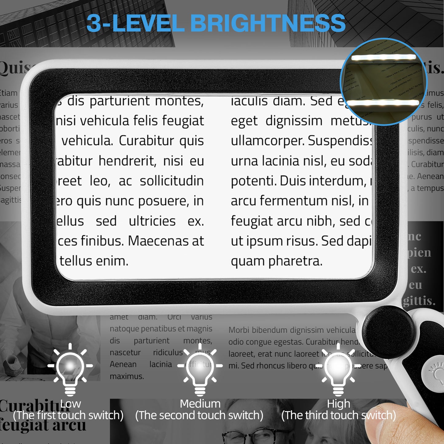 Magnifying Glass with Light, Rechargeable Led Page 4X Magnifier for Reading, Folding Handheld Illuminated Lighted Magnifier for Seniors Low Vision Reading Inspection