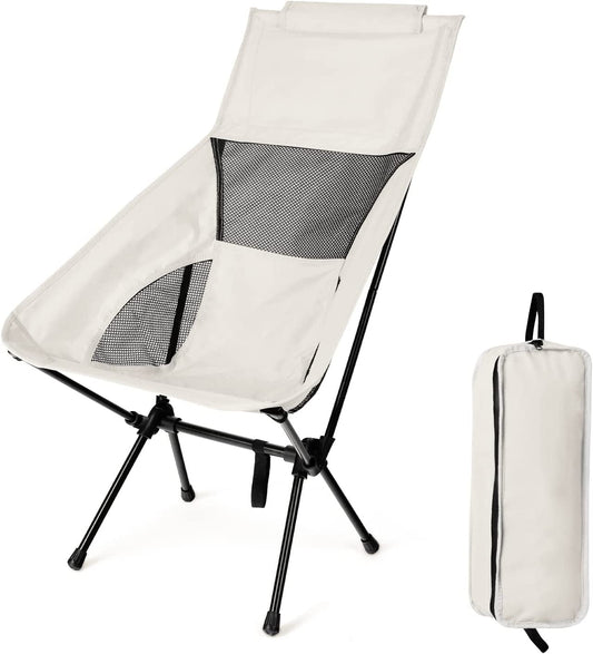 Meromore High Back Camping Chair for Adults Heavy Duty, Outdoor Patio Furniture Folding Chair Portable with Breathable Mesh for Fishing Camping Hunting Lawn Beach, White