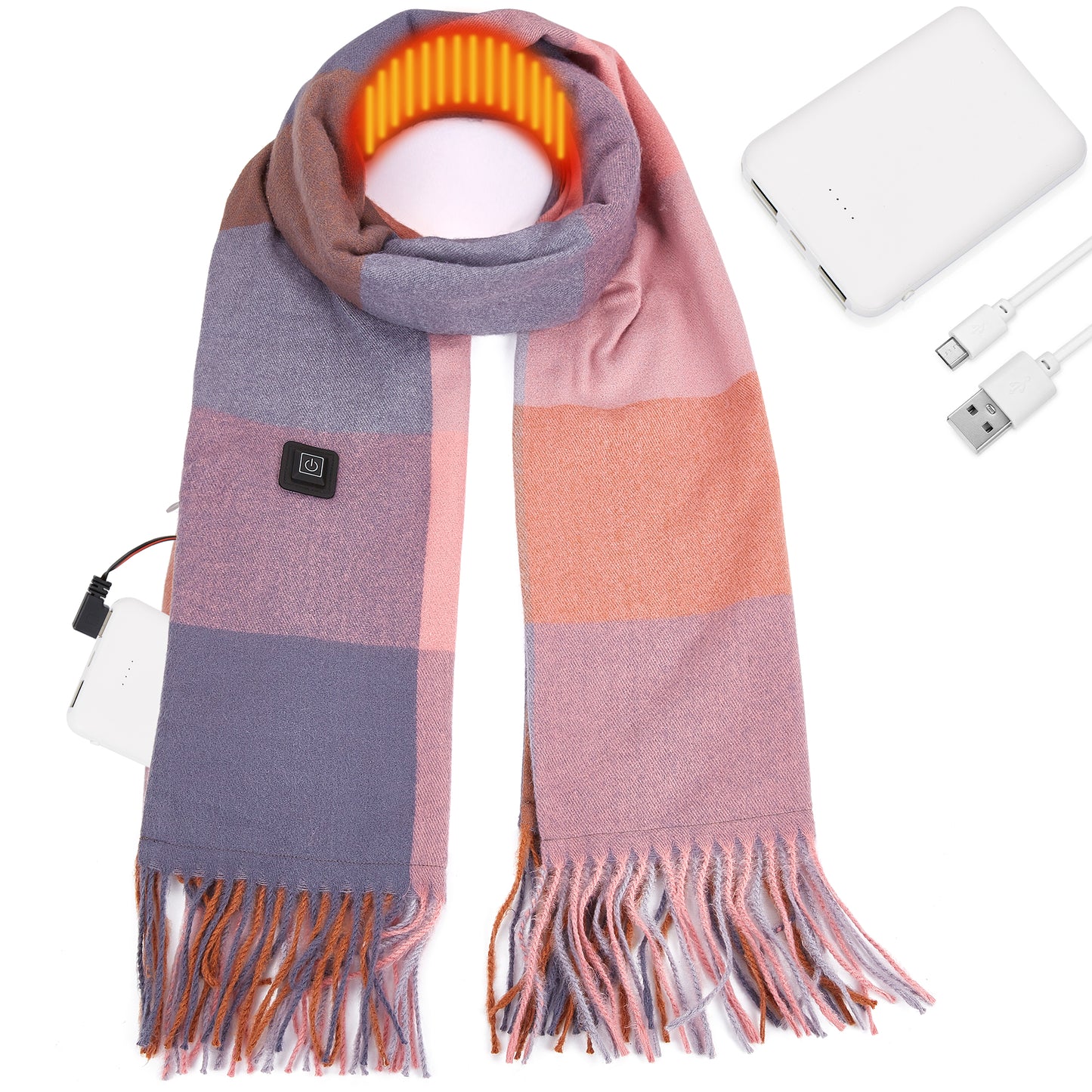 USB Rechargeable Heated Scarf Electric Heating Scarf with Neck Heating Pad Washable Shawl Soft Warm Neck Christmas Gift for Women Men
