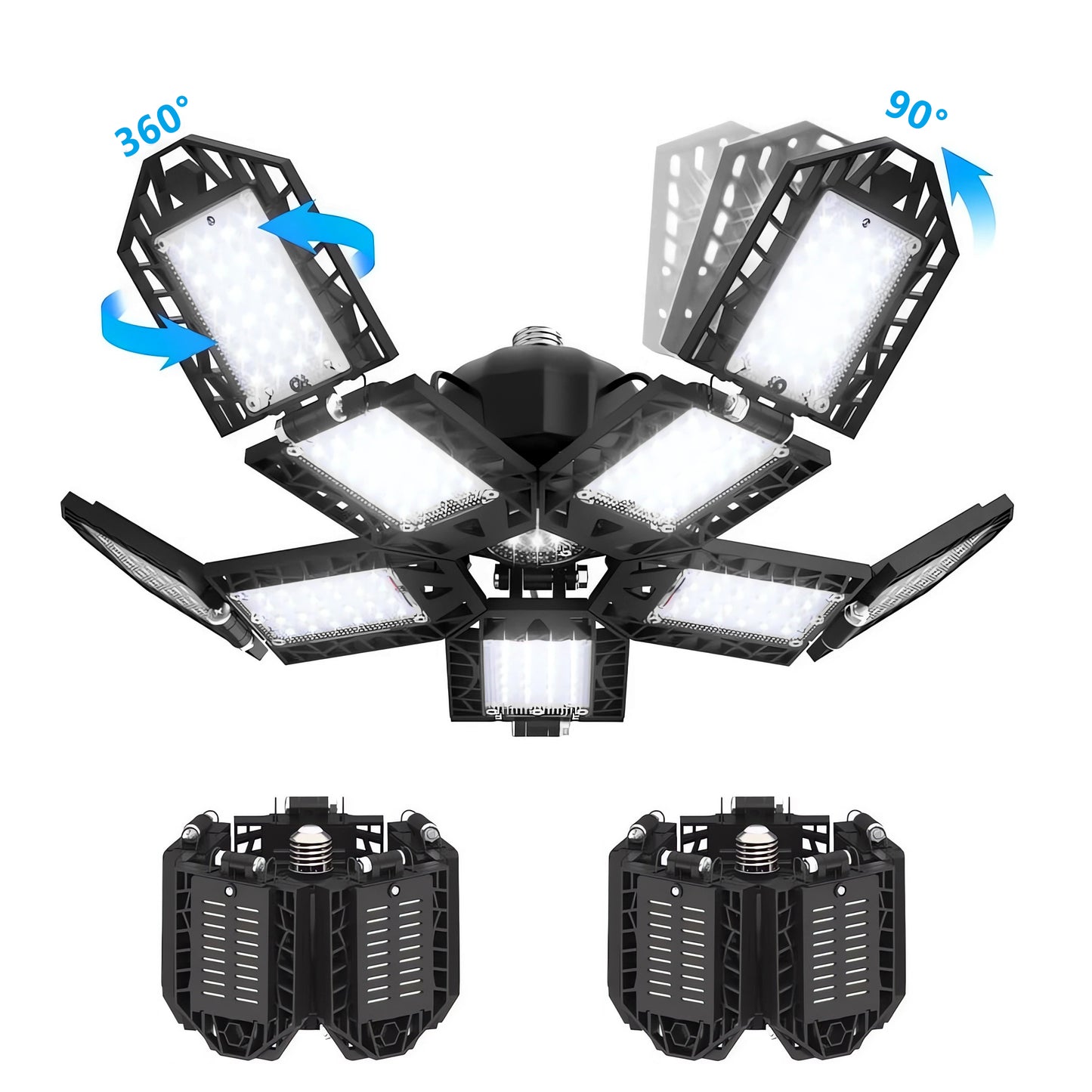 LED Garage Ceiling Lights with 10 Adjustable Panels, 2 Pack