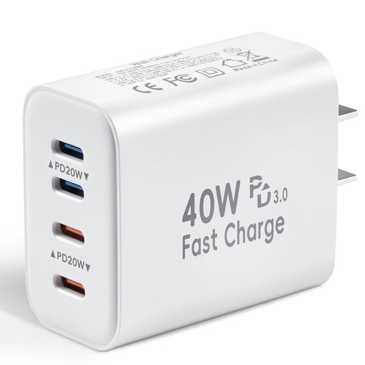 40W USB C Charger Block, 4 USB C Ports, Type C Wall Plug Fast Charger Cube, Power Adapter Box Compatible with iPhone 16 15 14 13 12 11 Galaxy Phones, Watch, Tablet, Smartphones