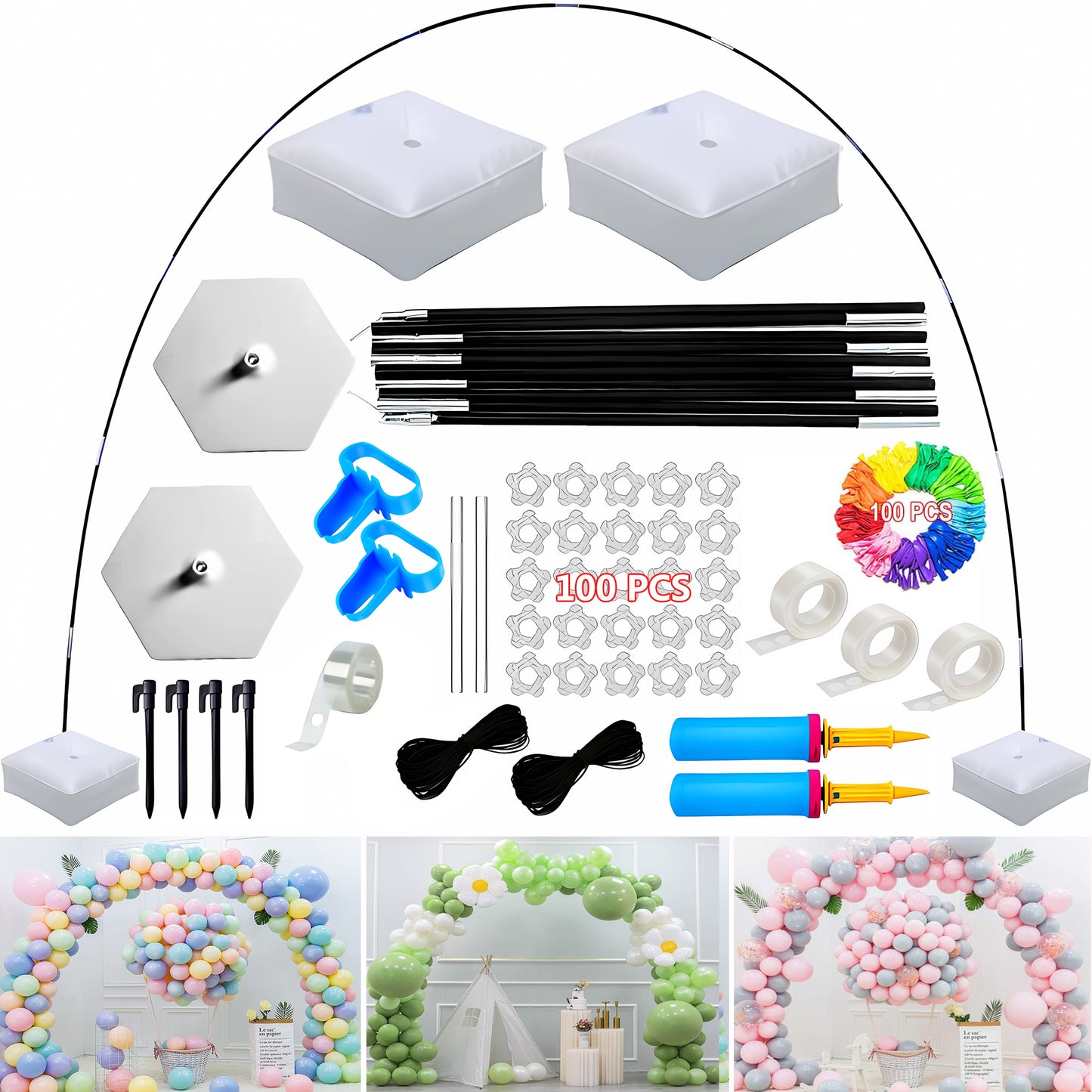 Balloon Arch Kit, 9FT Height & 10FT Width Adjustable Balloon Arch Stand, Balloon Arch Frame Plant Support Stand for Wedding Baby Shower Birthday Garden Arbors Photo Backdrop
