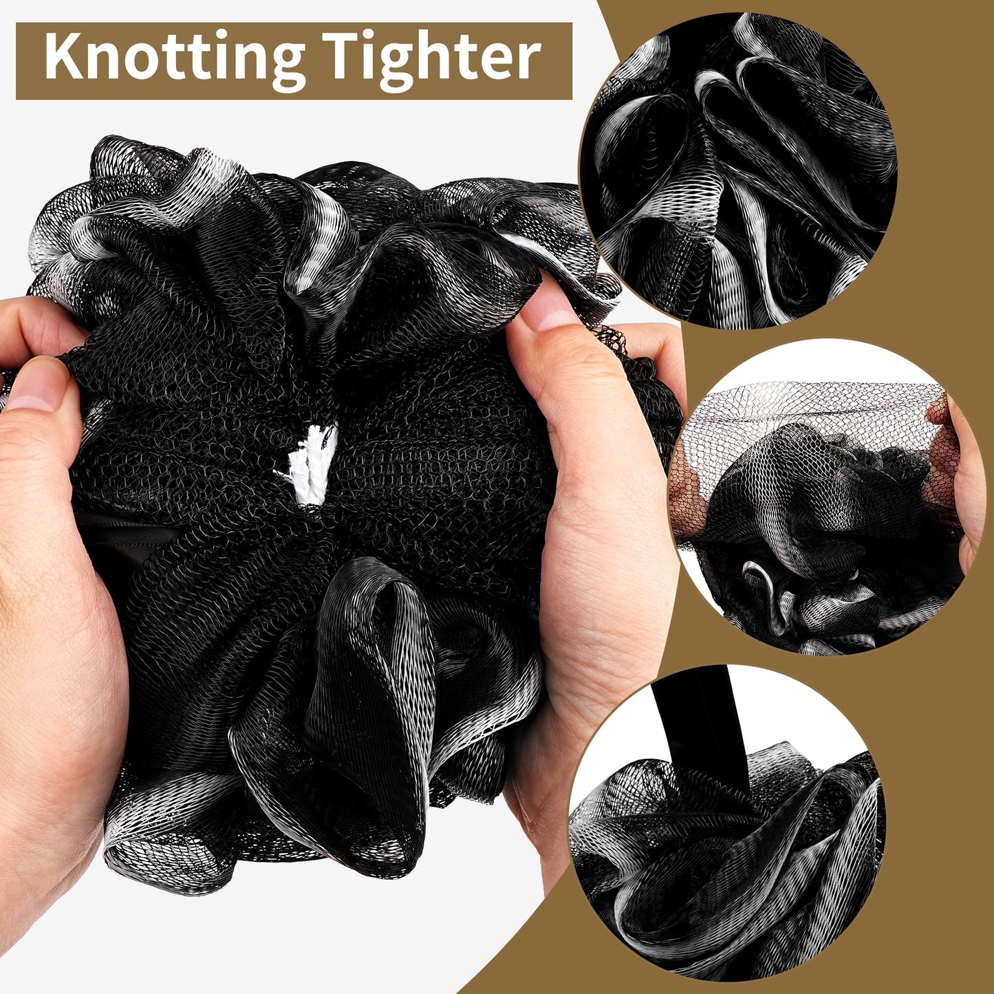 Shower Loofah Bath Sponge 60g/Piece, Exfoliating Bath Sponge Body Scrubber - Bath Pouf Balls Set of 4 Black