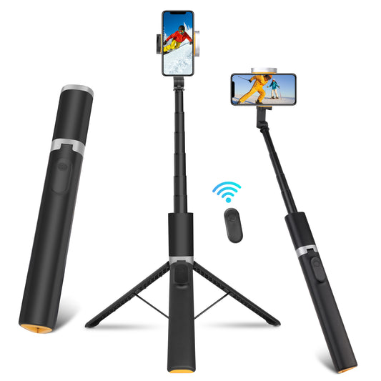 Meromore 63" Cell Phone Selfie Stick Tripod, Portable Tripod for iPhone with Wireless Remote, All-in-1 Cellphone Travel Tripod Stand, Compatible with iPhone/Android