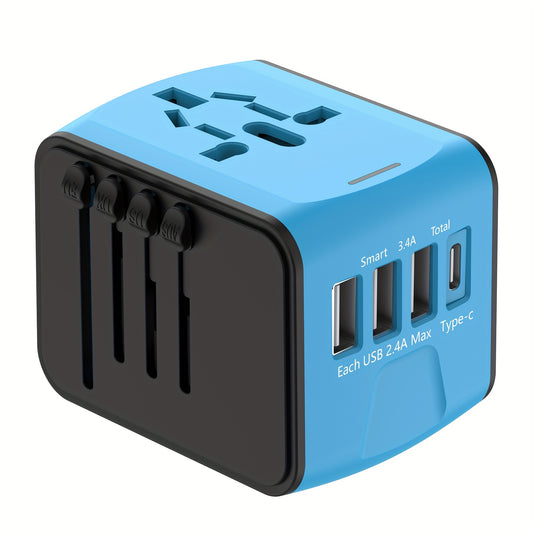 Universal Travel Adapter, Meromore European Travel Plug Adapter with Type C, Blue
