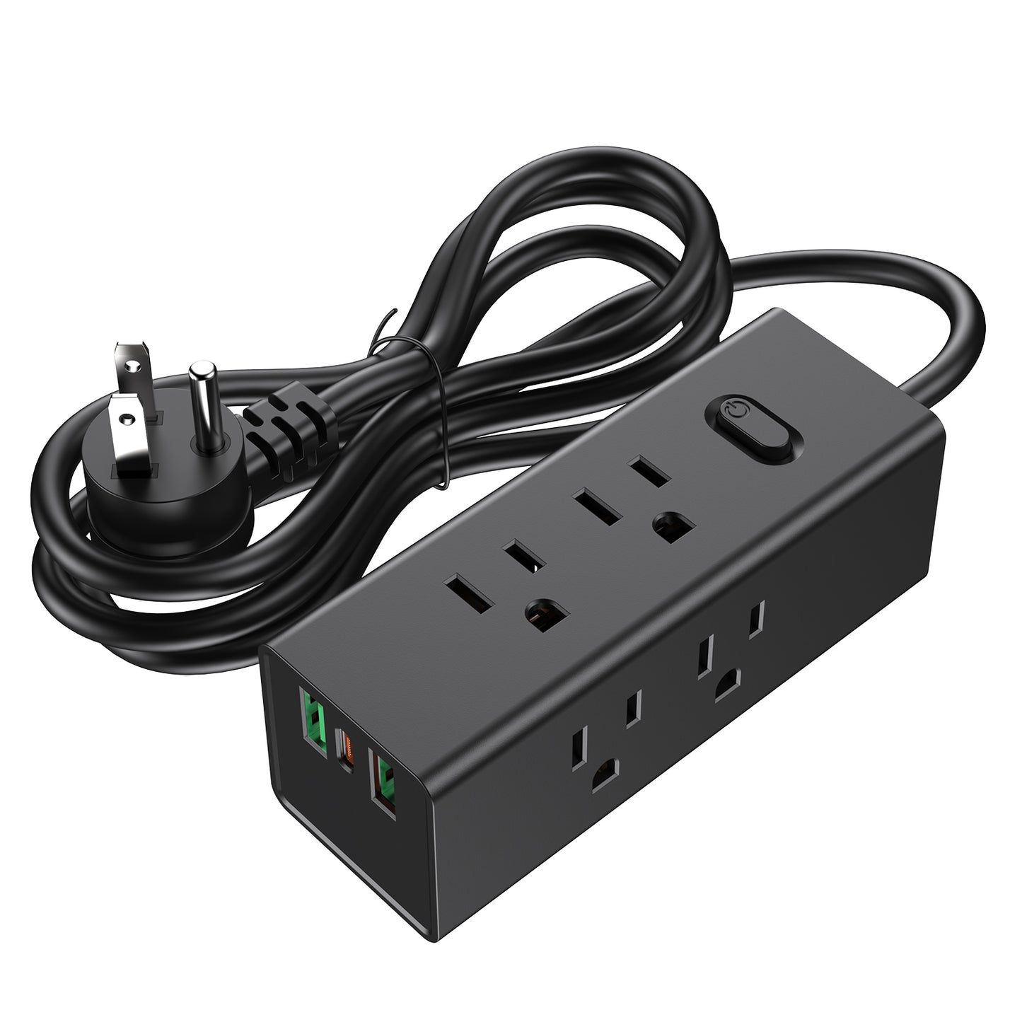 Flat Plug Power Strip Surge Protector, 6 Outlets with 3 USB Ports (1 USB C), 3-Side Outlet Extender Strip, Wall Mount Small Power Strip for Travel Home Office College Dorm