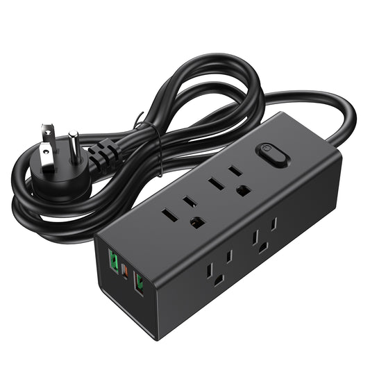 Flat Plug Power Strip Surge Protector, 6 Outlets with 3 USB Ports (1 USB C), 3-Side Outlet Extender Strip, Wall Mount Small Power Strip for Travel Home Office College Dorm