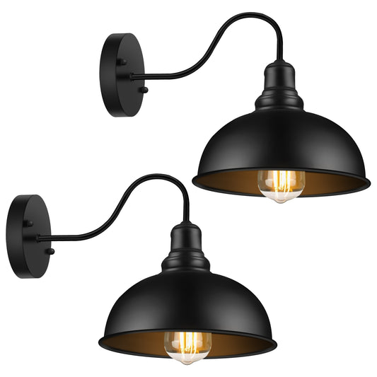 Outdoor Wall Sconce, Exterior Gooseneck Barn Light Outdoor Wall Lights Industrial Porch Lights Wall Mount Outside Wall Lantern Fixture for Porch, Frontdoor, Garage, 2 Pack