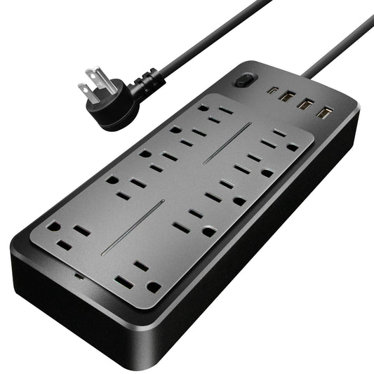 Power Strip Surge Protector Extension Cord with Multiple Outlets 3 USB Ports(1 USB C Port), Power Strips with Surge Protection, Wall Mount for Home Office,Black