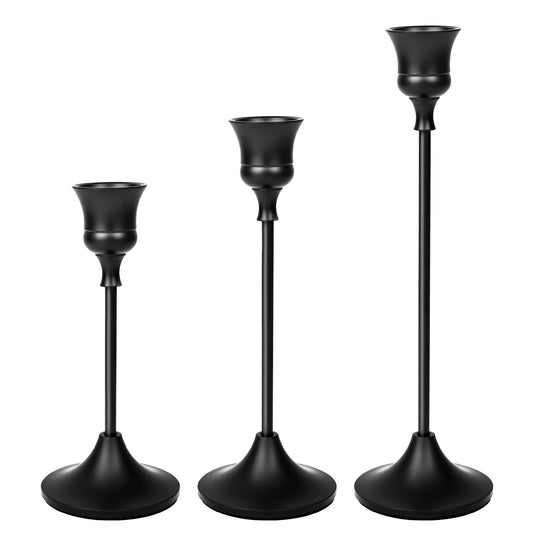 Black Candlestick Holders Taper Candle Holders, Set of 3 Vintage Candle Sticks Holder Decor Used as Fireplace Mantel or Table Centerpieces for Wedding, Dinning, Party