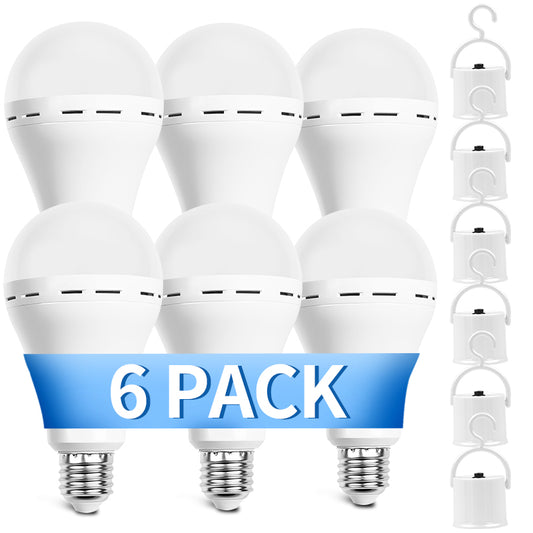 Rechargeable Emergency Light Bulbs, Battery Powered LED Light Bulb 6500K Daylight E26 12W 70W Equivalent with 1200mAh for Home Power Outage Camping Hurricane, 6 Pack