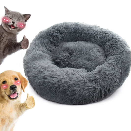 Calming Dog & Cat Bed, Anti-Anxiety Donut Washable Warming Soft Pet Bed, Fluffy Faux Fur Plush Cushion Bed for Small Medium Dogs and Cats-20inch