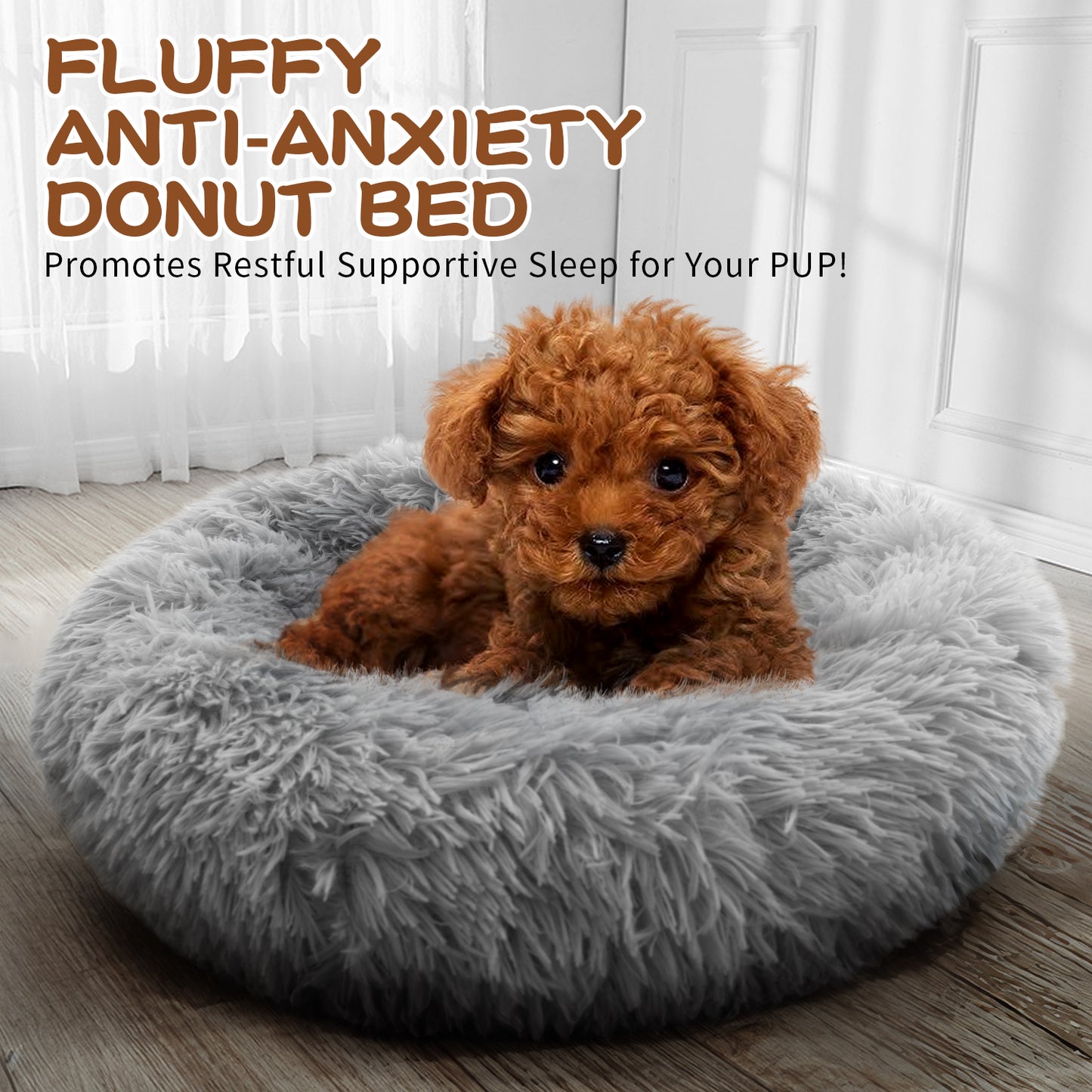 Calming Dog & Cat Bed, Anti-Anxiety Donut Washable Warming Soft Pet Bed, Fluffy Faux Fur Plush Cushion Bed for Small Medium Dogs and Cats-20inch