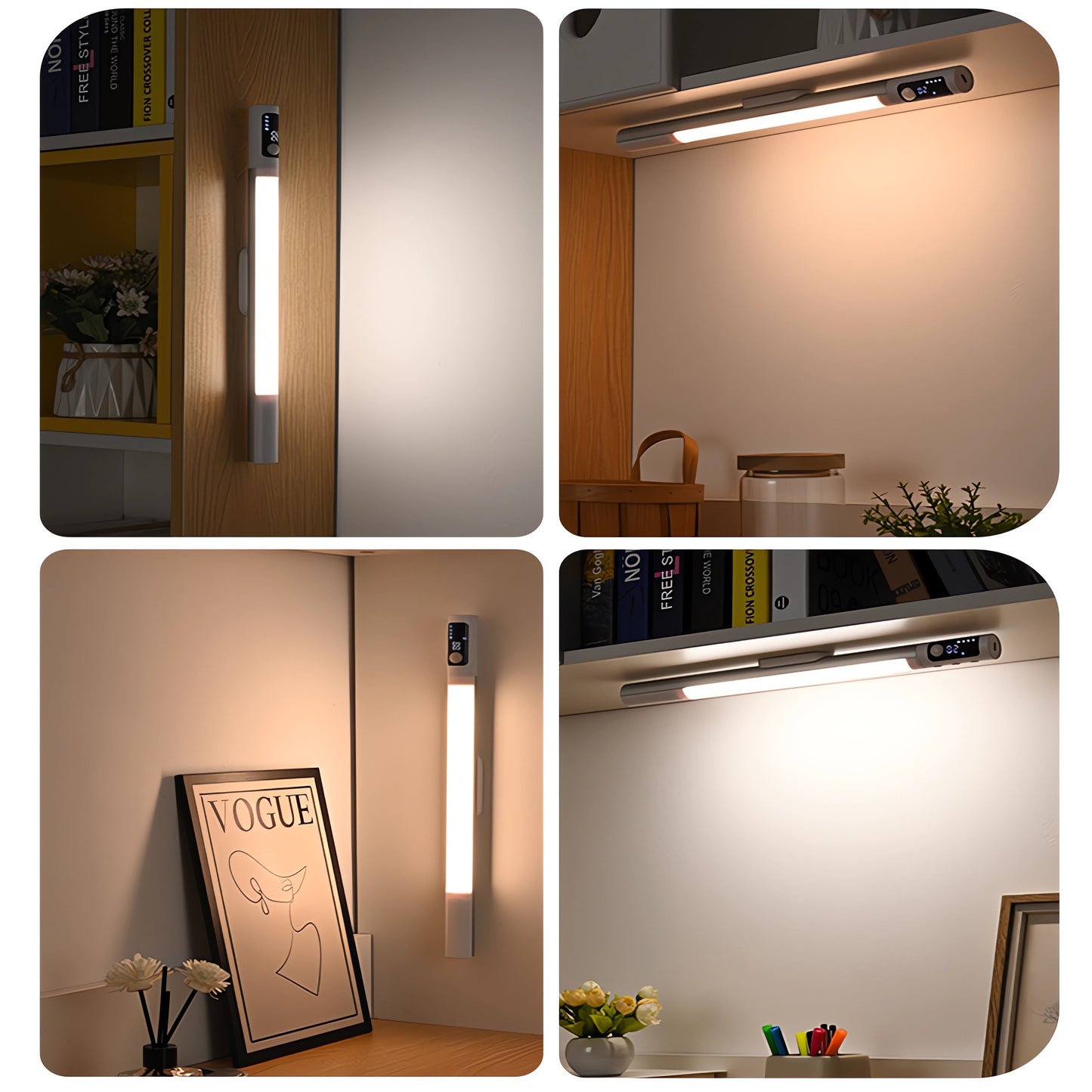 LED Closet Light, 44 LED Rechargeable Motion Sensor Light Indoor, Meromore Under Cabinet Lighting with 1200mAh Battery for Hallway Stairway Wardrobe Kitchen,Battery Level Display