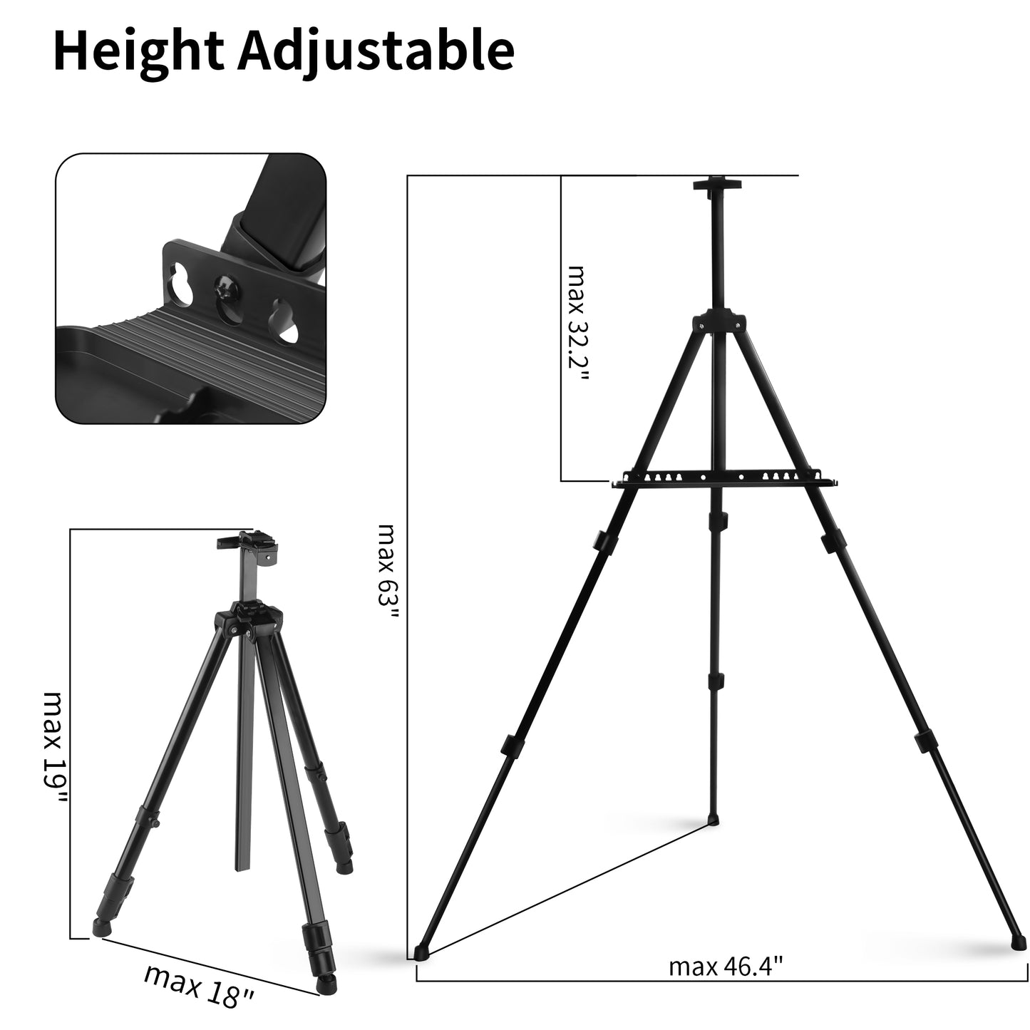 Painting Easel Stand with Tray, Adjustable Height from 19"to 63", Art Easel Tripod for Painting and Display with Carrying Bag