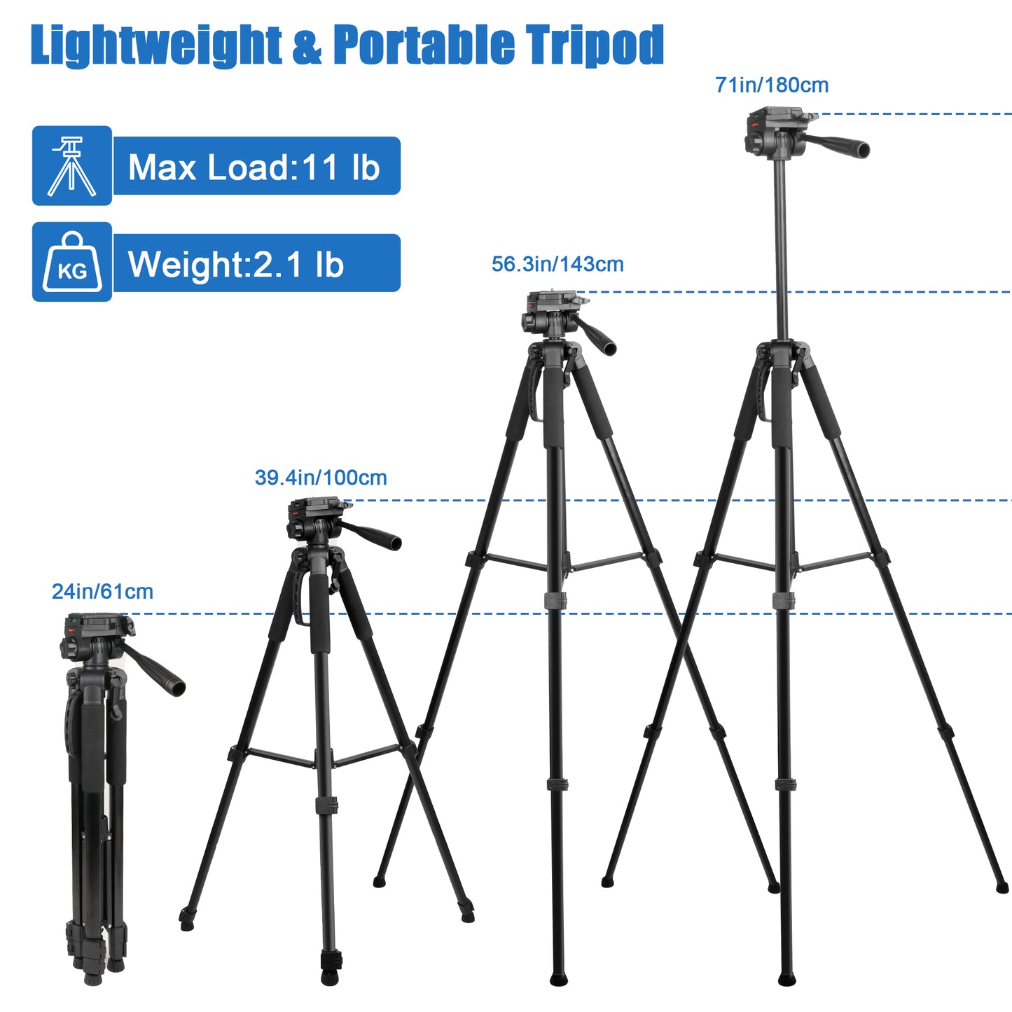 Meromore Tripod Camera Tripods, 71" Tripod for Camera Phone Video Recording, Heavy Duty Camera Tripod Stand, Professional Travel DSLR Tripods Compatible with Canon Smartphone, Max Load 11 LB