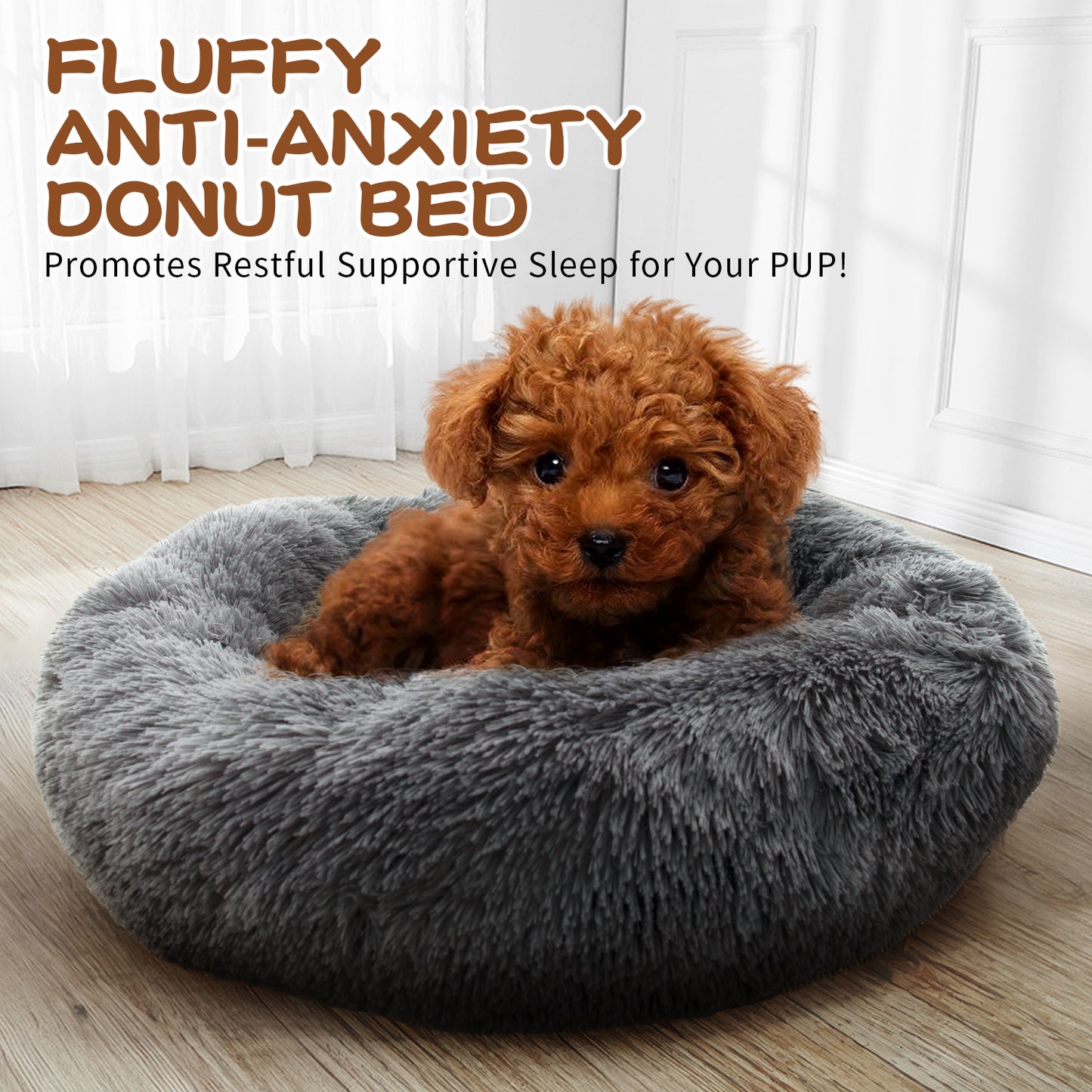 Calming Dog & Cat Bed, Anti-Anxiety Donut Washable Warming Soft Pet Bed, Fluffy Faux Fur Plush Cushion Bed for Small Medium Dogs and Cats-20inch