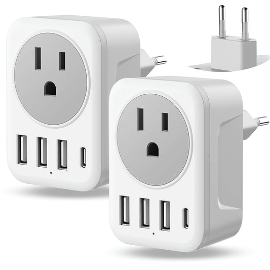 2 Pack European Plug Adapter USB C, Meromore US to Europe Adapter 4 USB Charger, Type C International Power Adaptor to Italy Spain France Portugal Iceland Germany, Europe Travel Essentials